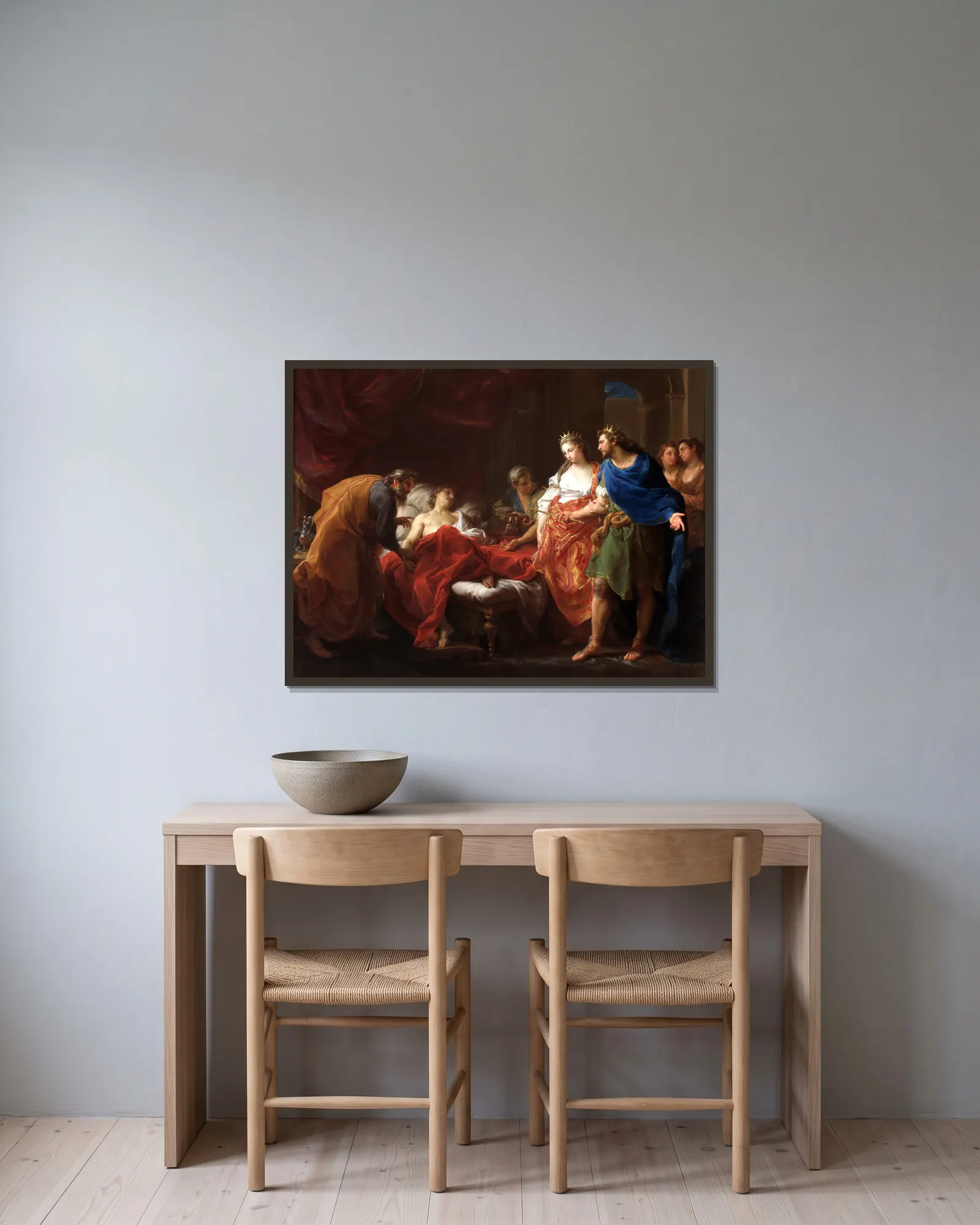 Antiochus And Stratonice av Pompeo Batoni inramad på en vägg