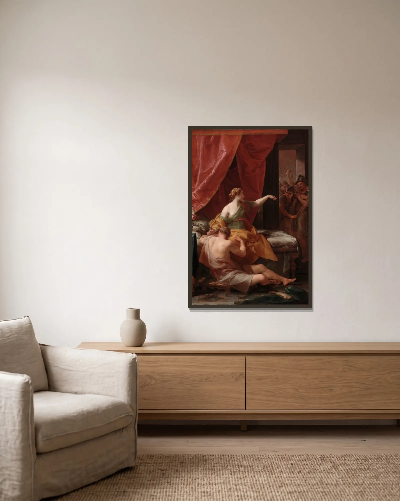 Samson and Delilah av Pompeo Batoni inramad på en vägg