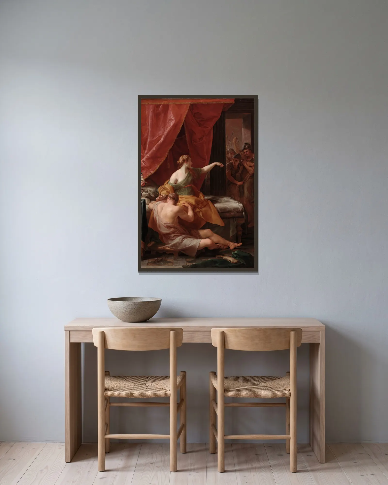 Samson and Delilah av Pompeo Batoni inramad på en vägg