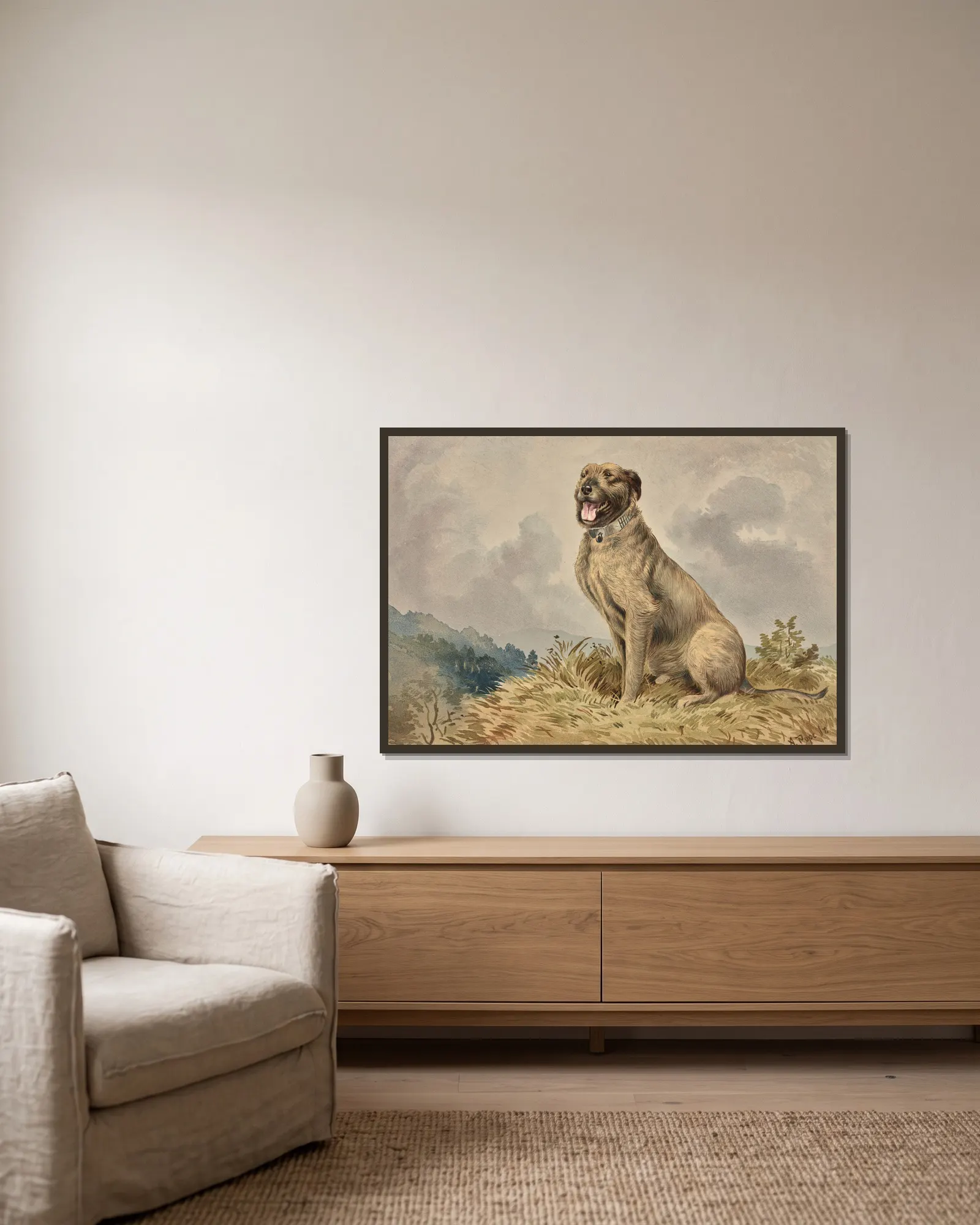 Seated Irish Wolfhound av Alexander Pope Jr. inramad på en vägg