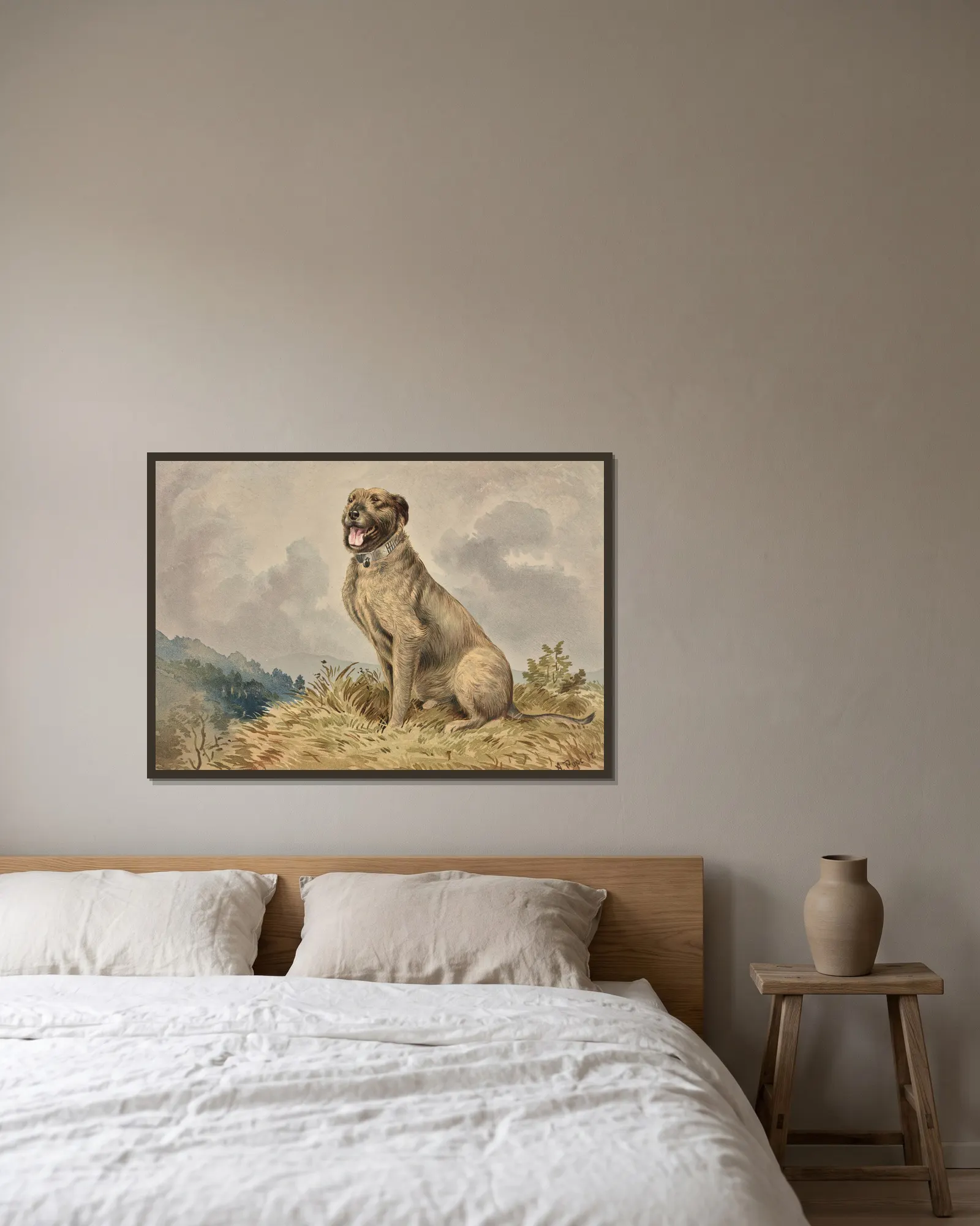 Seated Irish Wolfhound av Alexander Pope Jr. inramad på en vägg