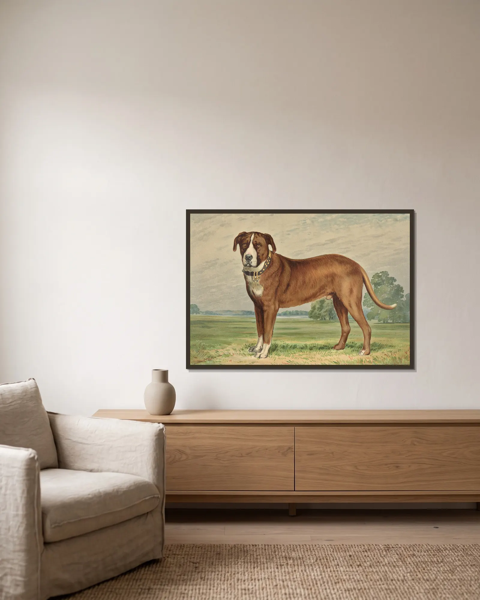 Standing Mountain Dog, facing left av Alexander Pope Jr. inramad på en vägg