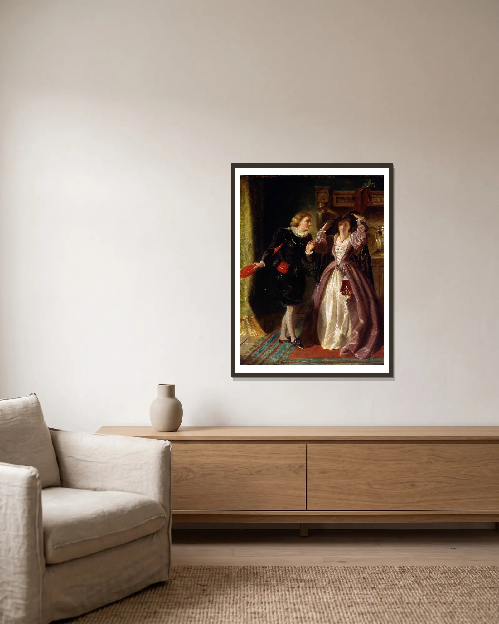 Olivia unveiling av William Powell Frith inramad på en vägg