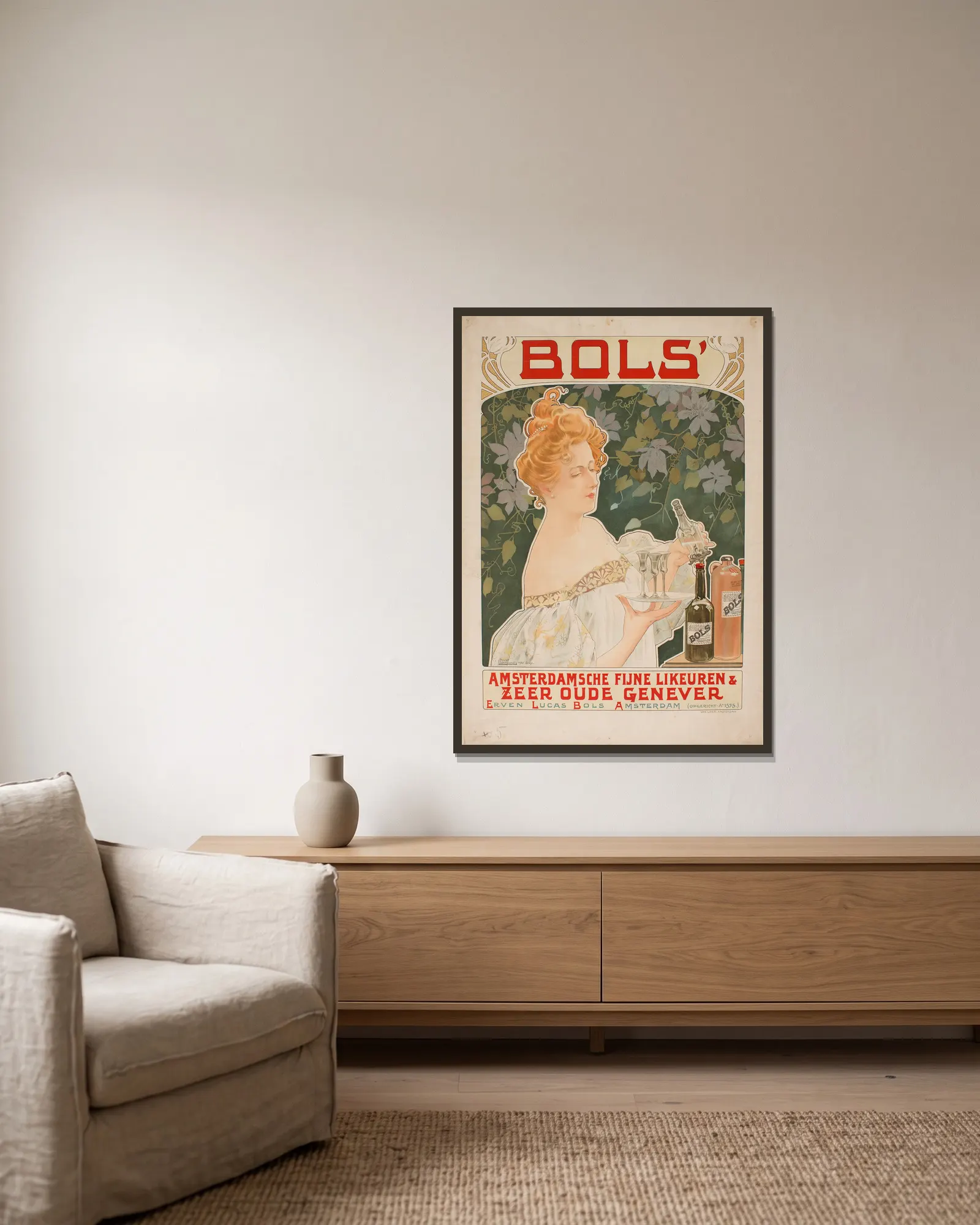 Bols av Henri Privat-Livemont inramad på en vägg
