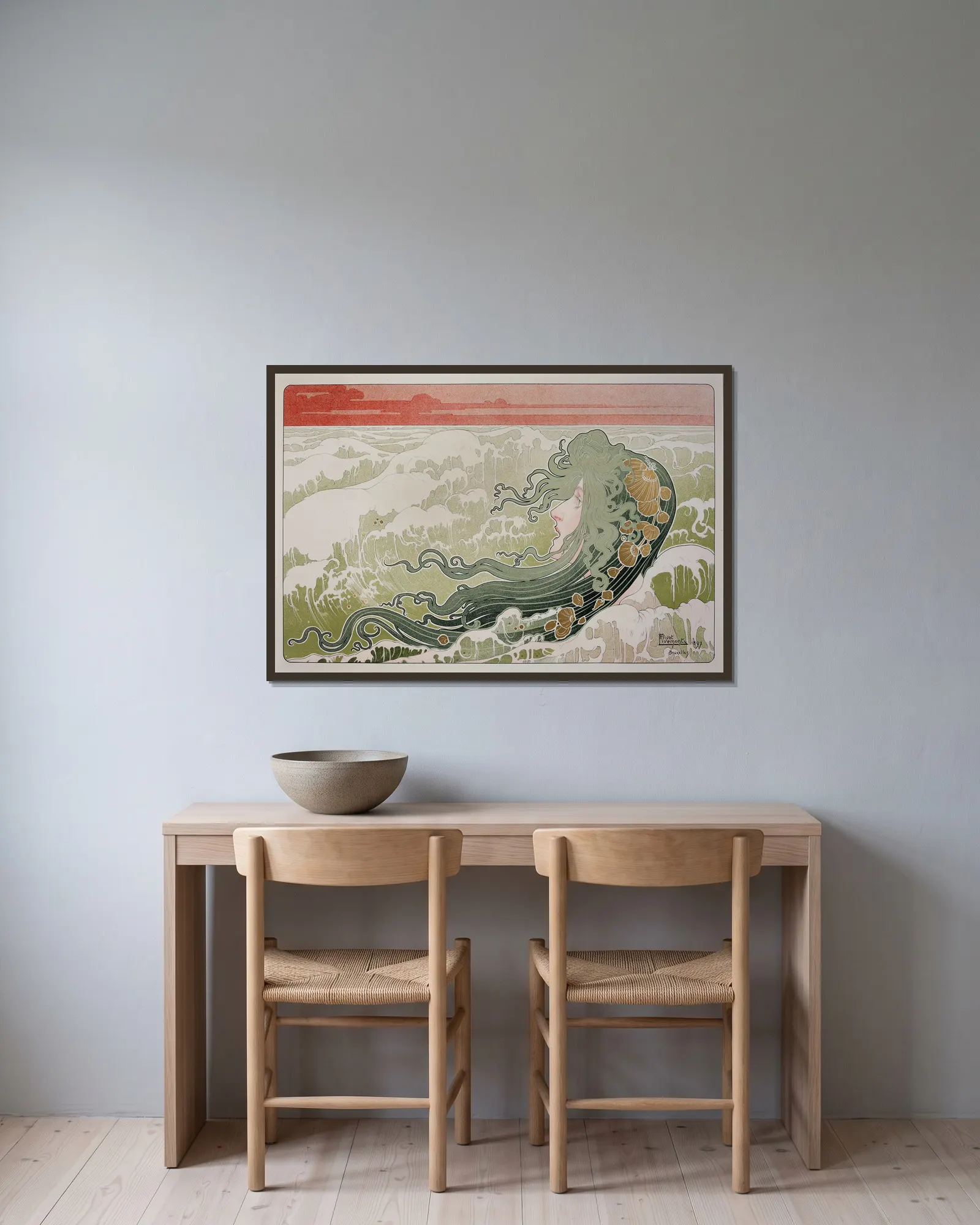La Vague (The Wave) av Henri Privat-Livemont inramad på en vägg