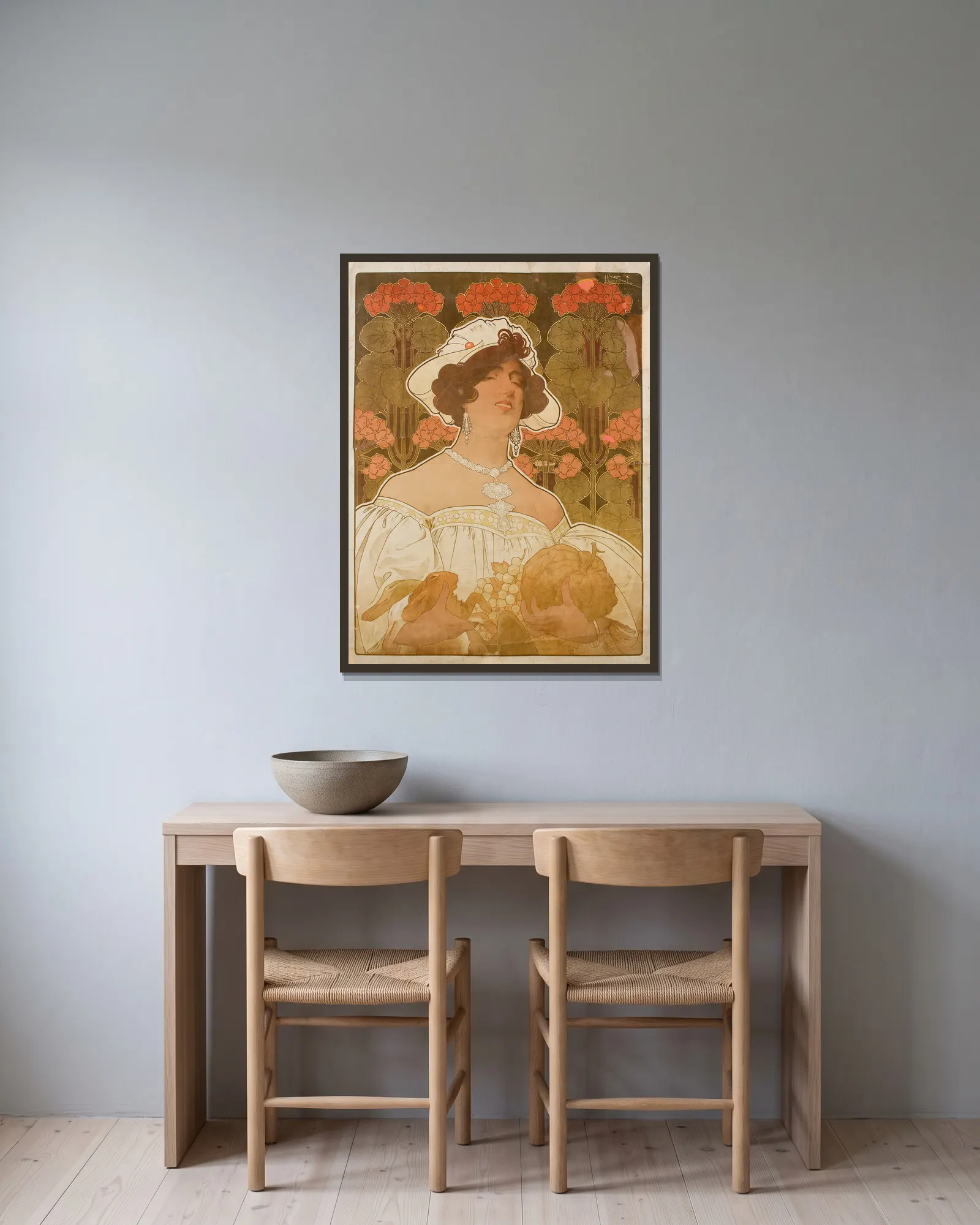 Untitled av Henri Privat-Livemont inramad på en vägg