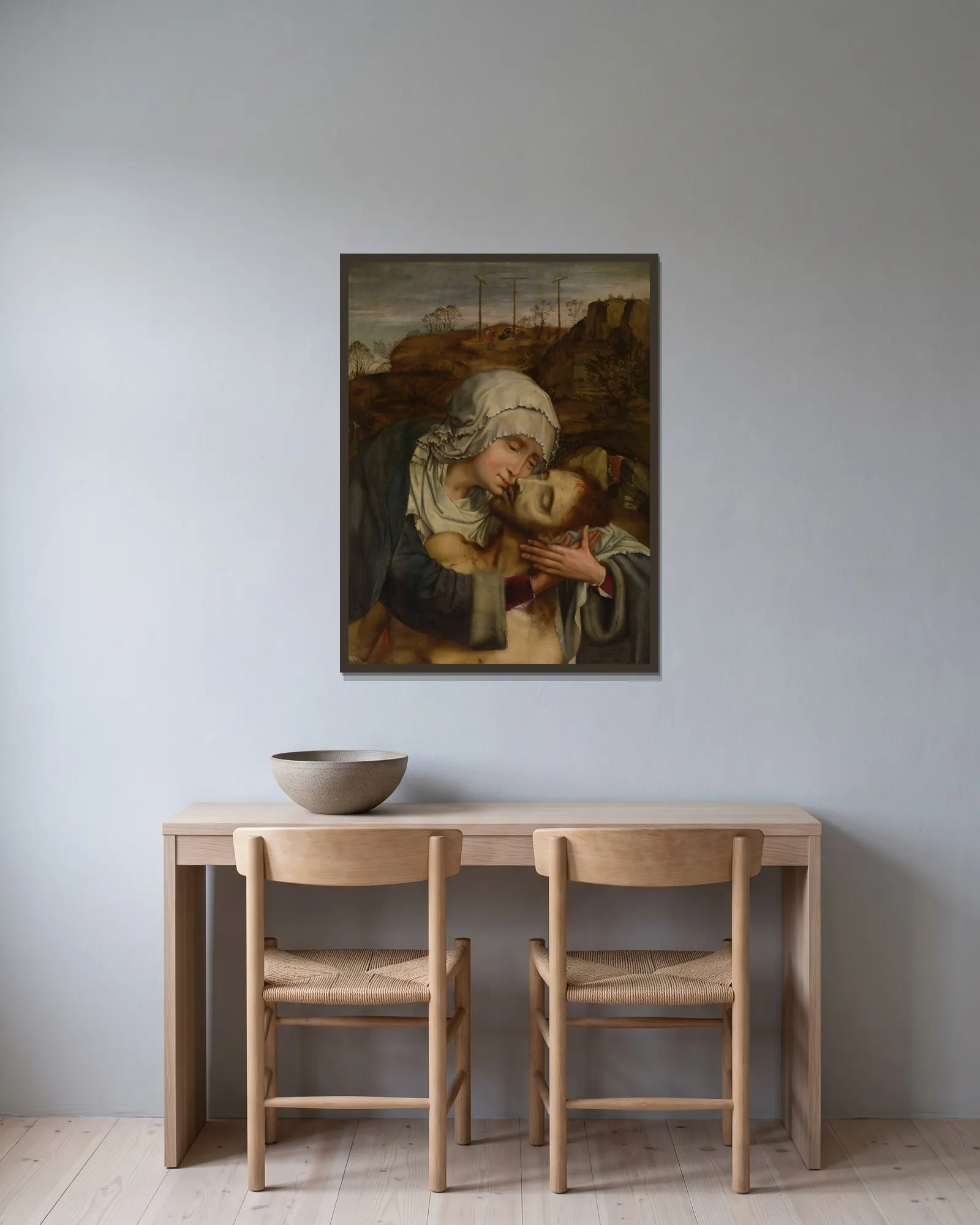 Pietà av Quentin Massys inramad på en vägg