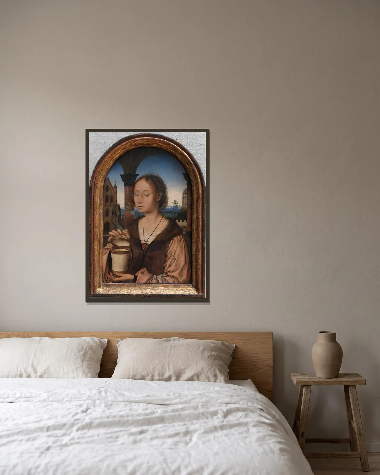 Saint Mary Magdalen av Quentin Massys inramad på en vägg