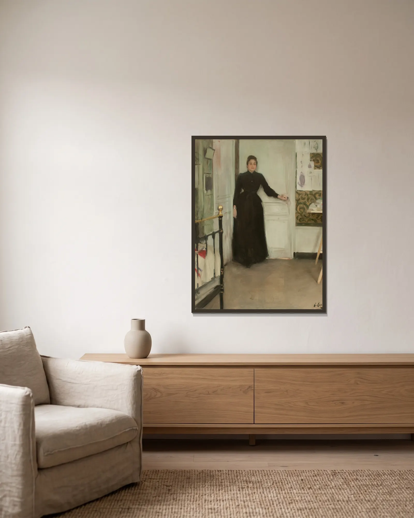 Interior av Ramón Casas inramad på en vägg