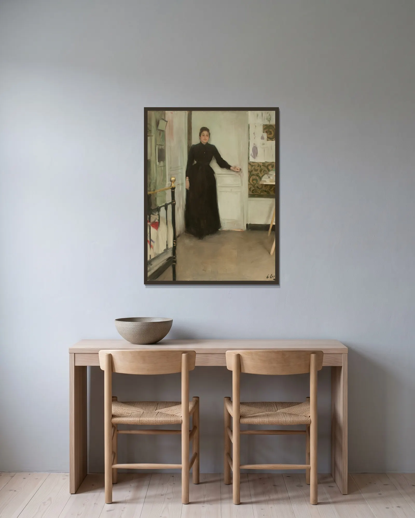Interior av Ramón Casas inramad på en vägg