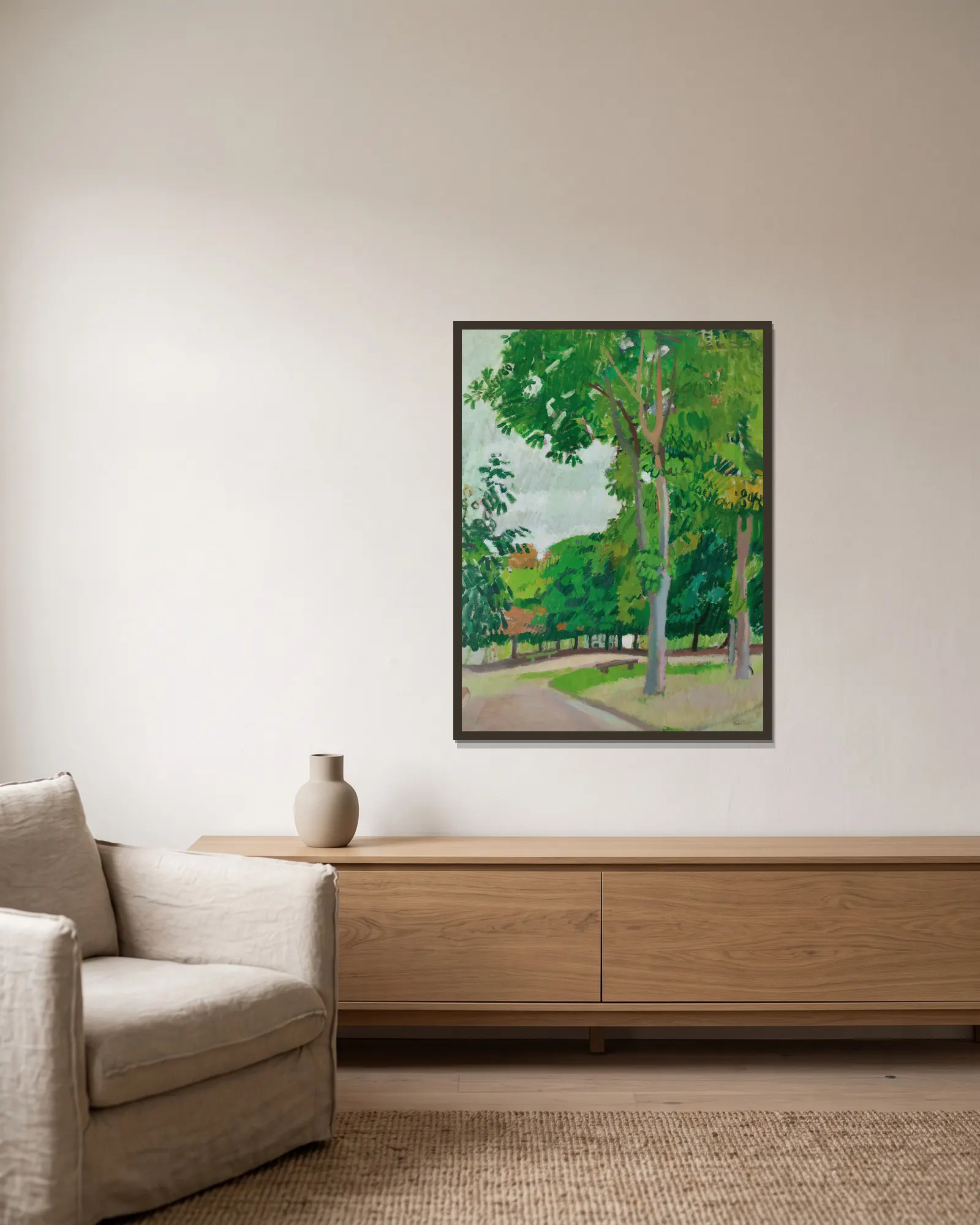 Le Parc av Raoul Dufy inramad på en vägg