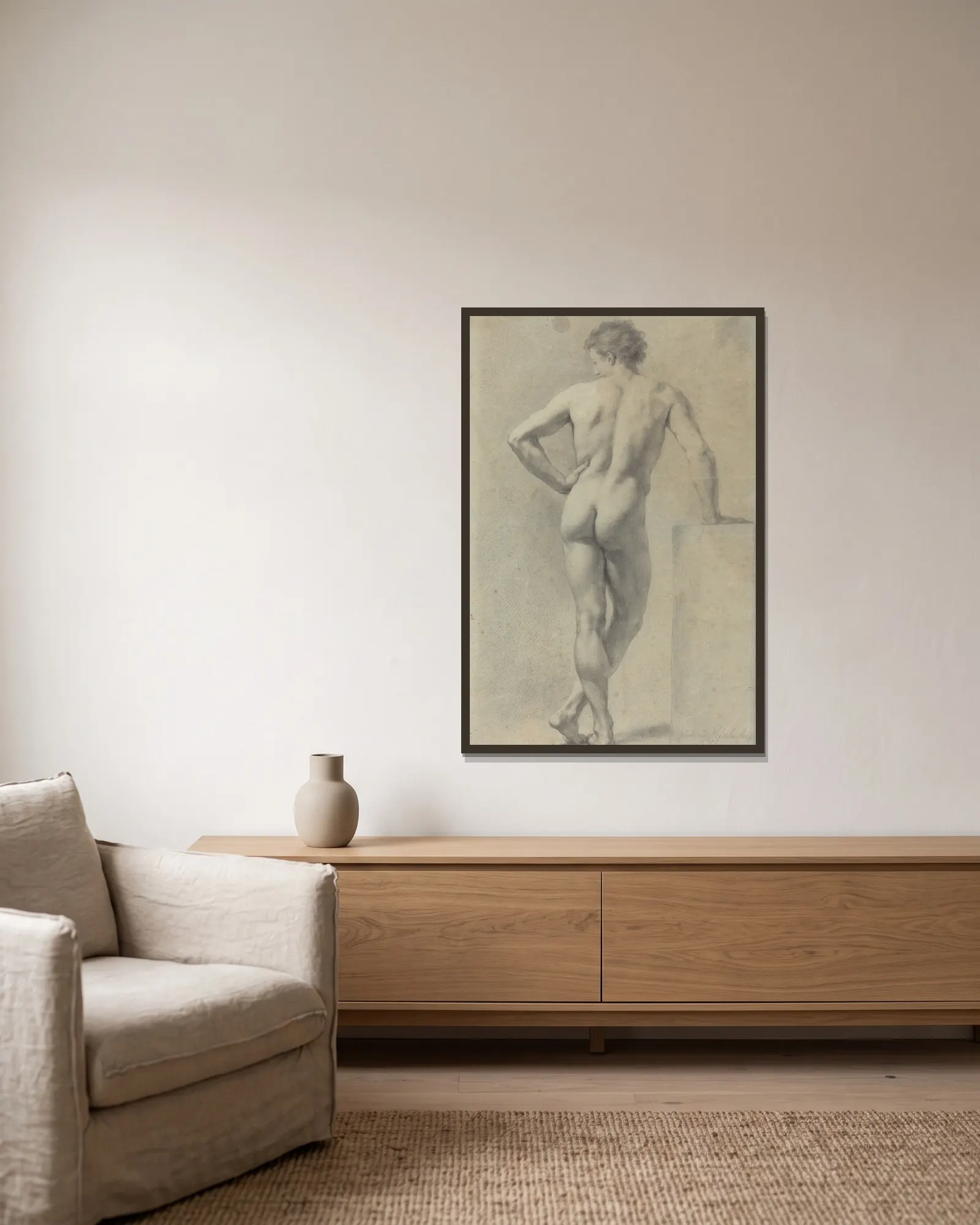 Male Nude Study av Anton Raphael Mengs inramad på en vägg