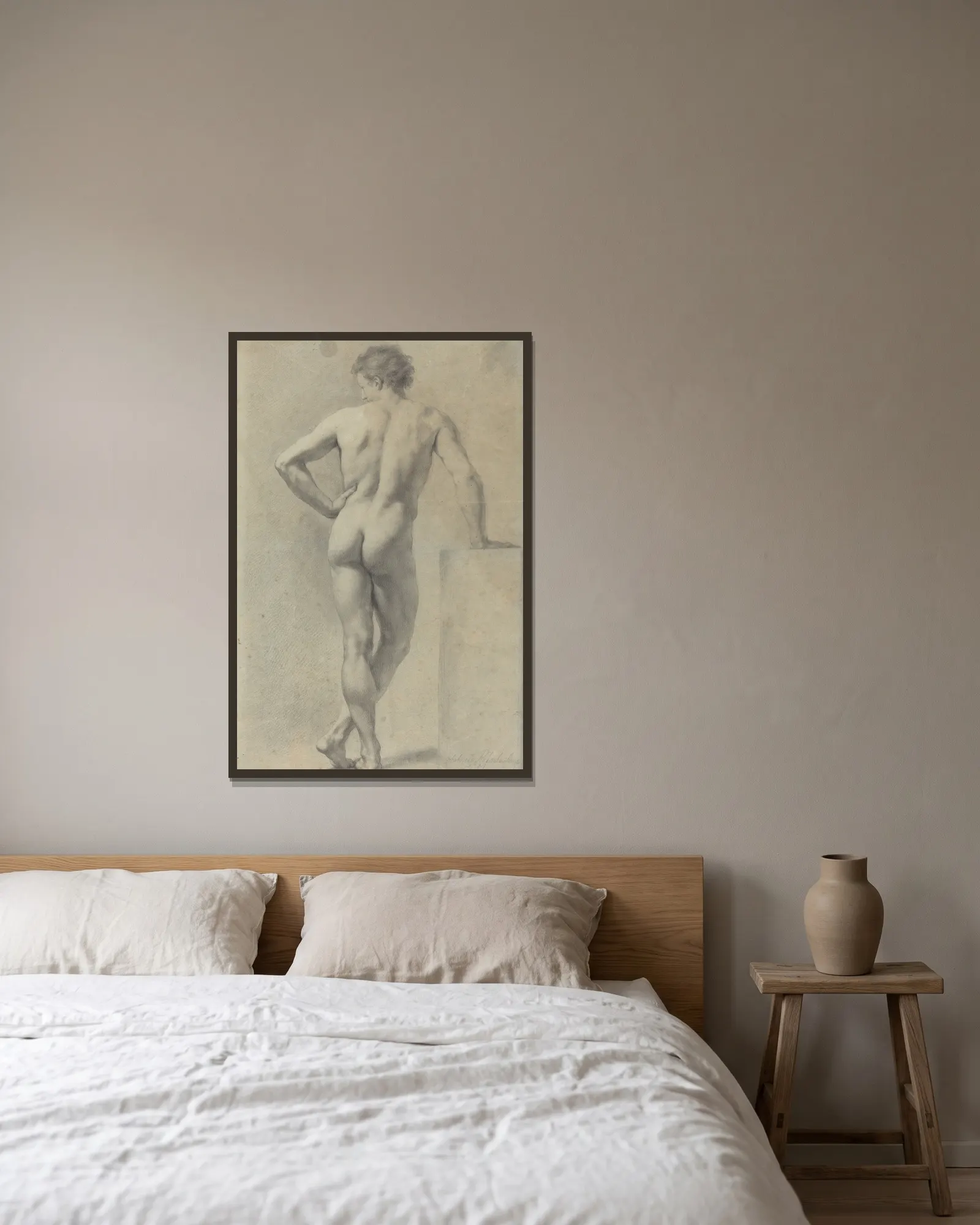 Male Nude Study av Anton Raphael Mengs inramad på en vägg
