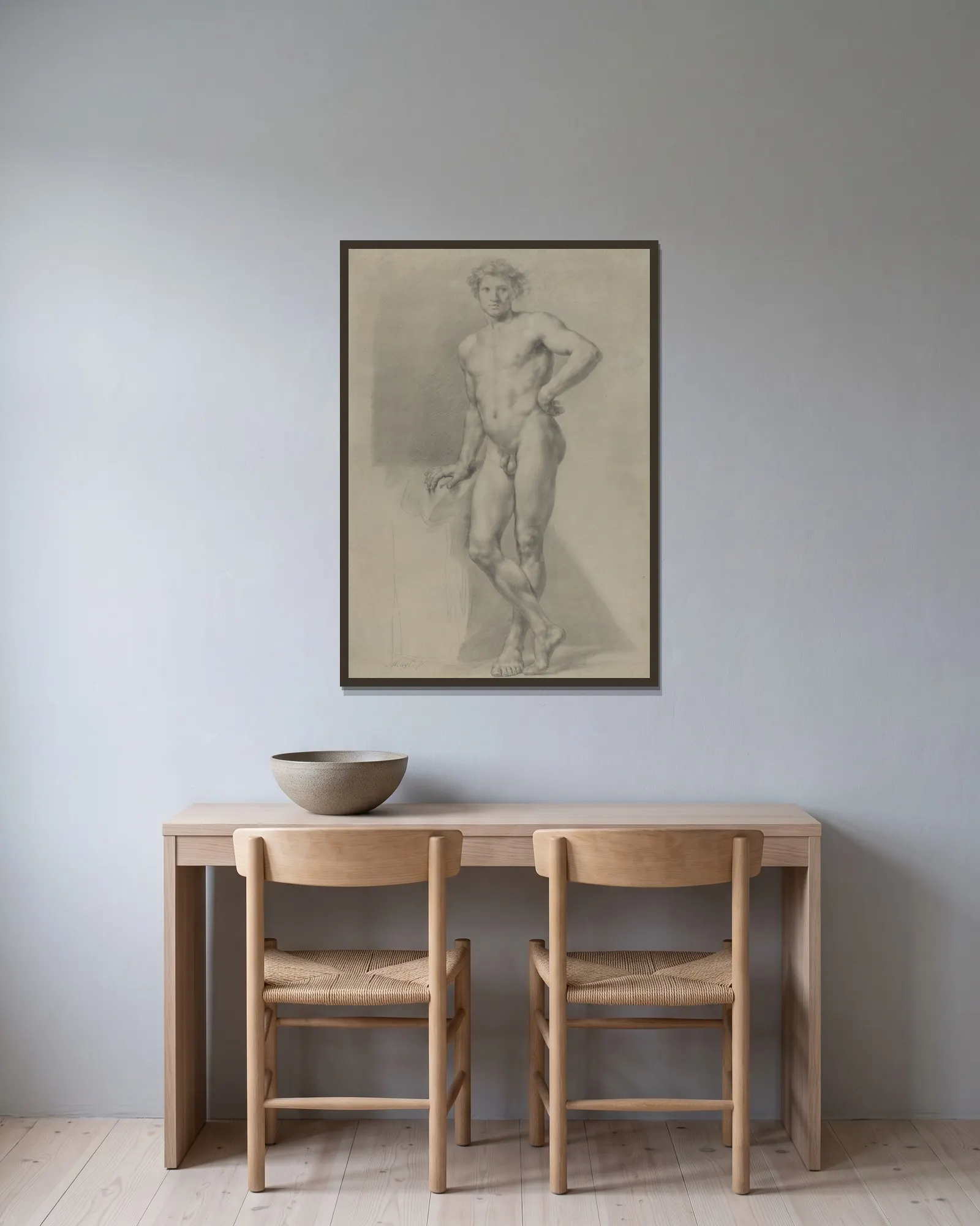 Male Nude Study av Anton Raphael Mengs inramad på en vägg
