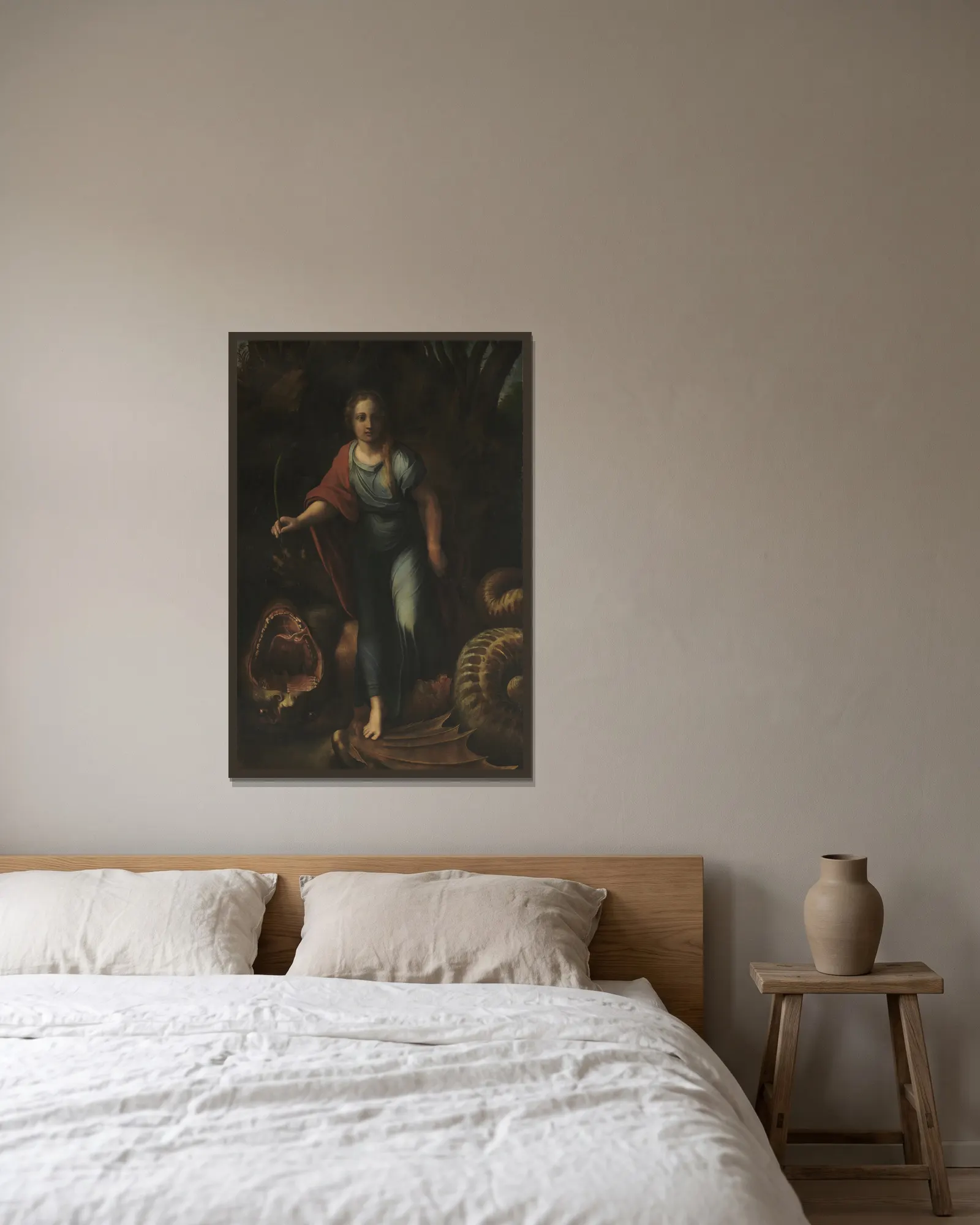 Saint Margaret av Raphael inramad på en vägg