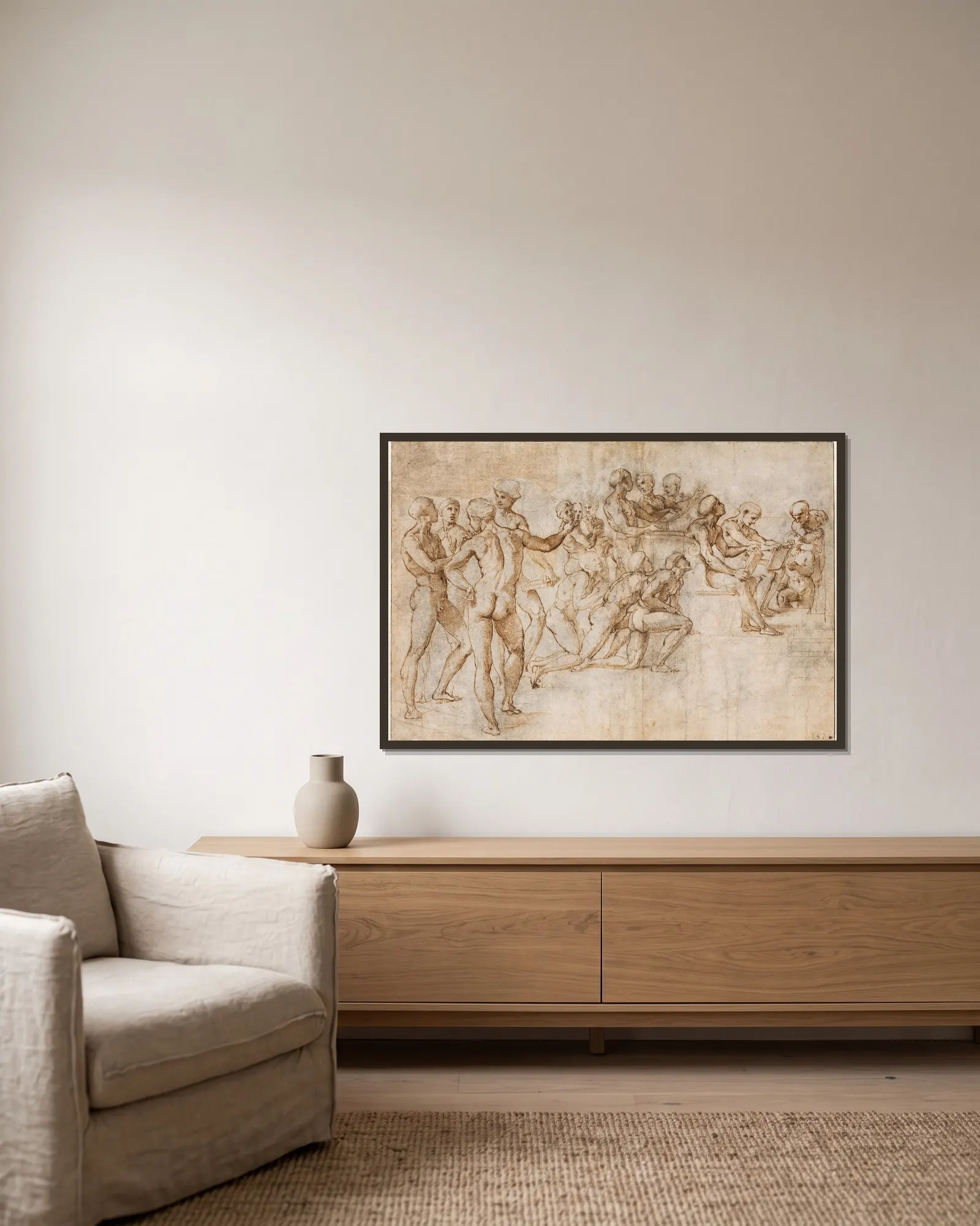 Study for the lower left section of the Disputa av Raphael inramad på en vägg
