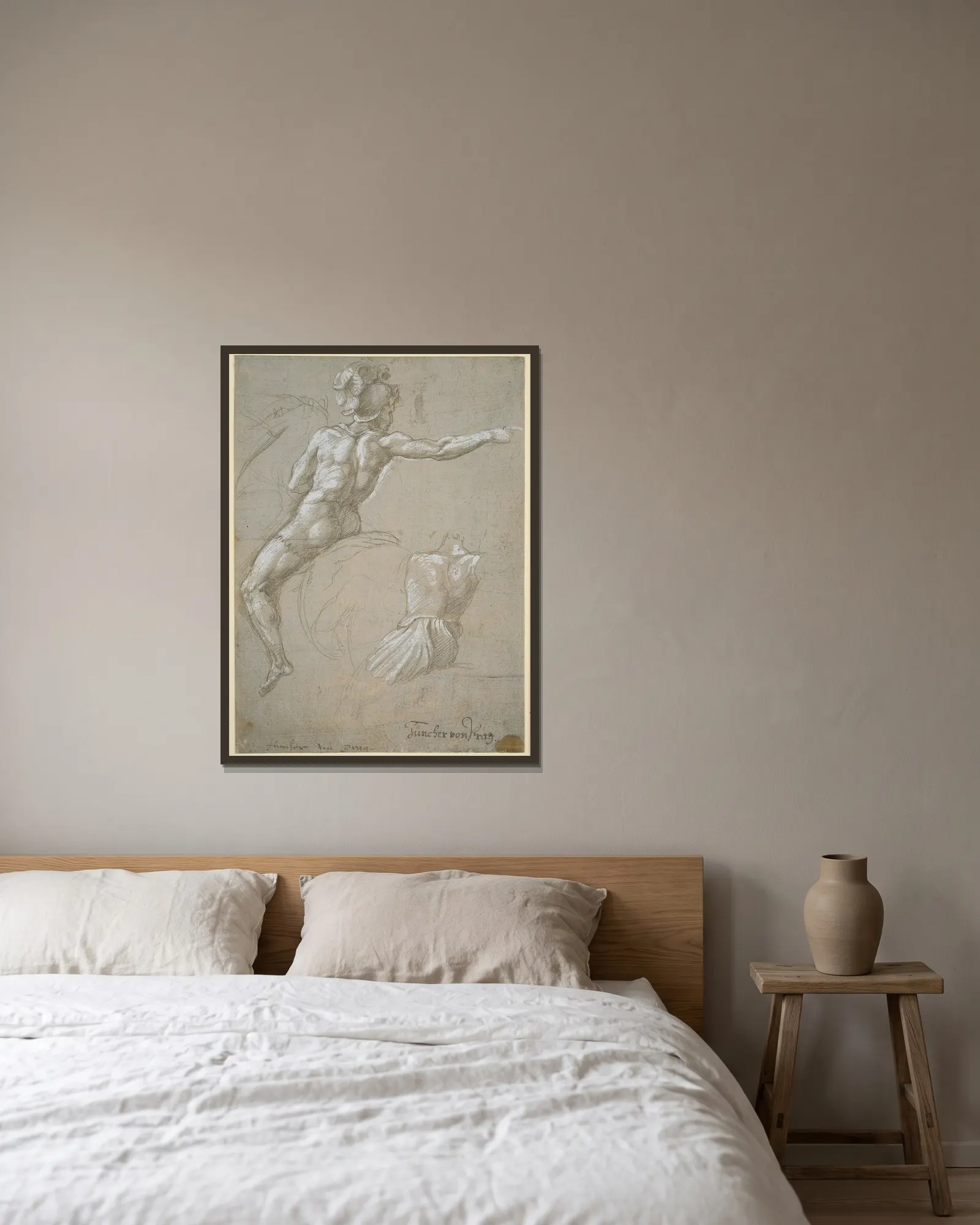 Study of a Warrior on Horseback av Raphael inramad på en vägg