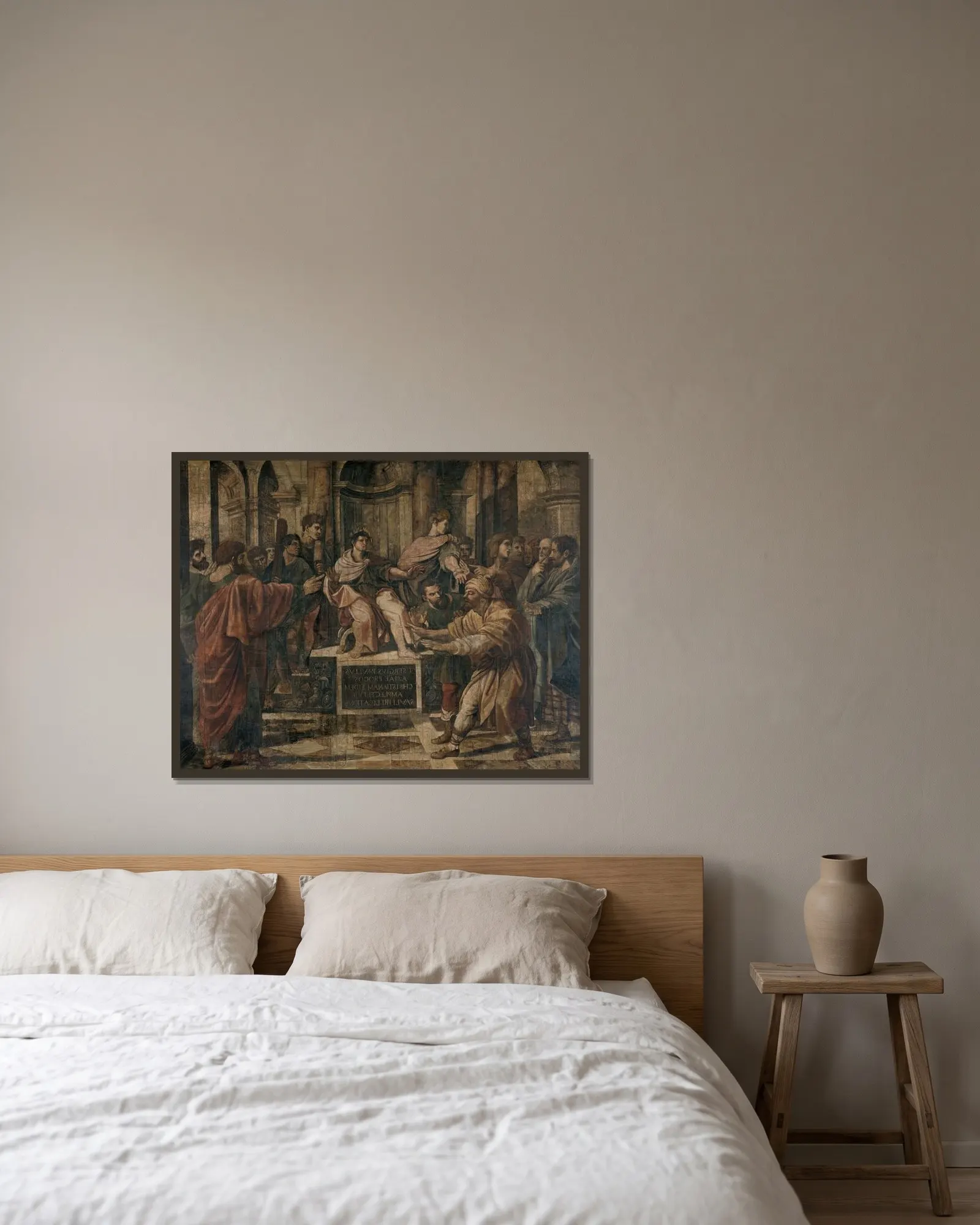 The Blinding of Elymas av Raphael inramad på en vägg