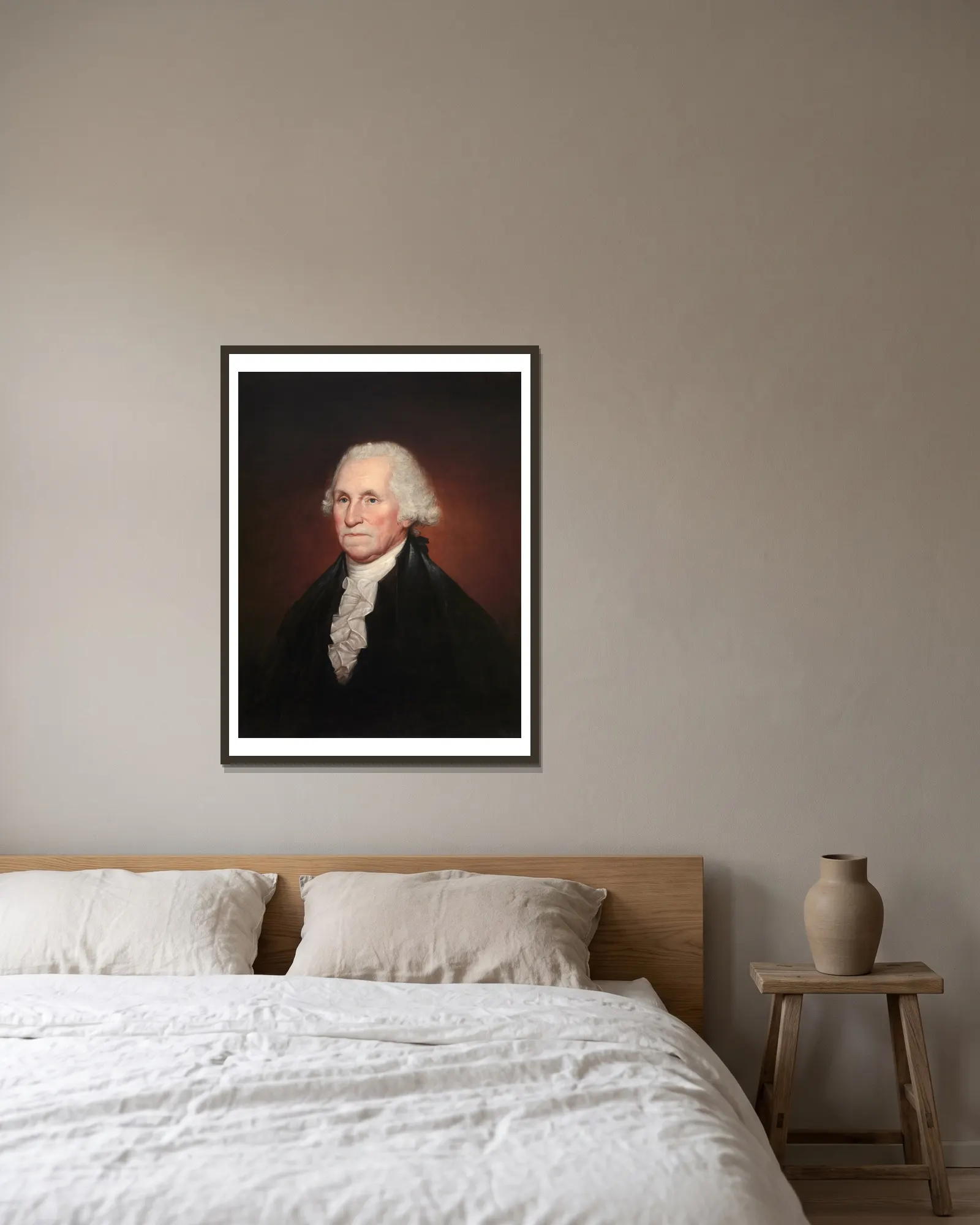 George Washington – nr 1 av Rembrandt Peale inramad på en vägg