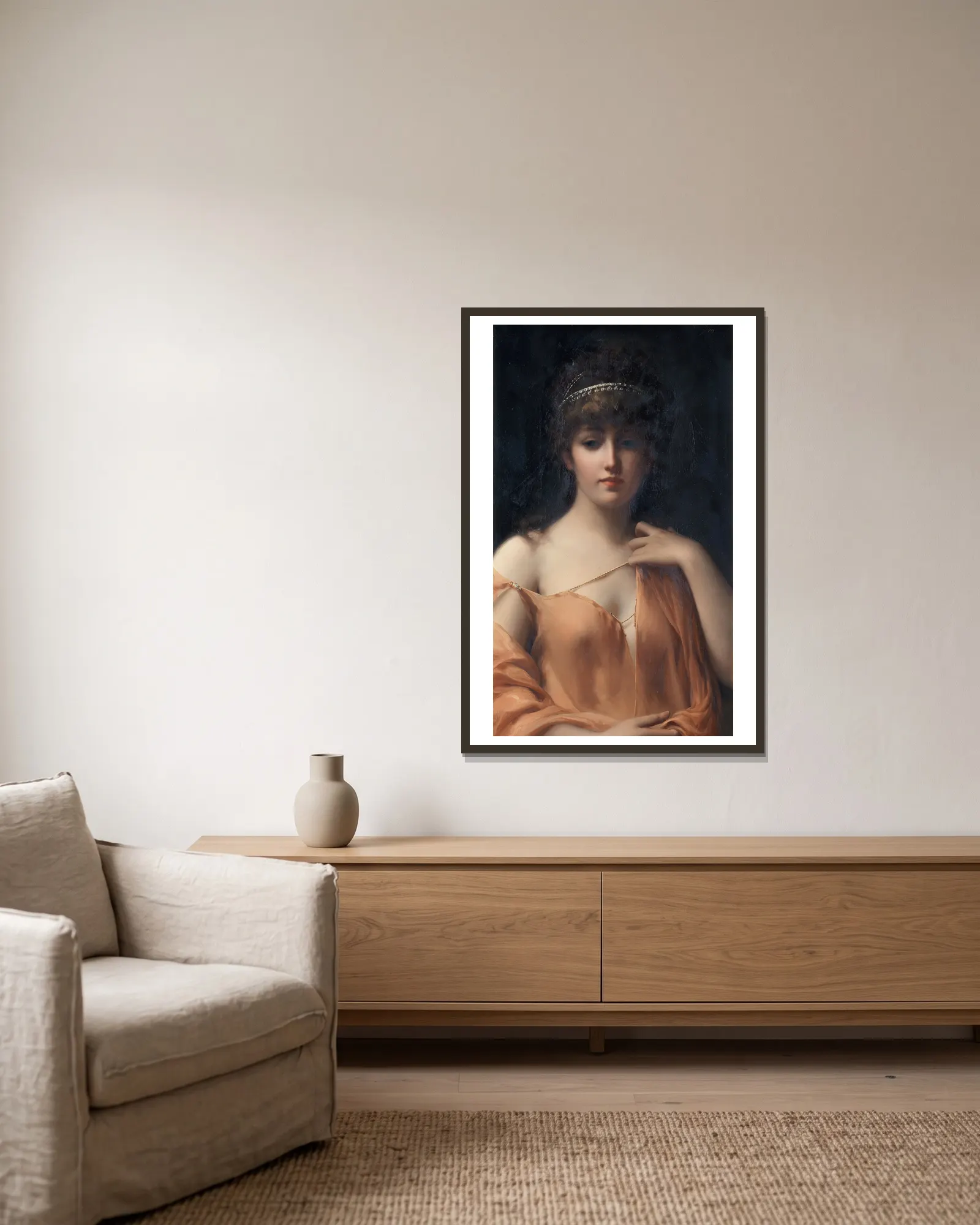 A classical beauty av Luis Ricardo Falero inramad på en vägg
