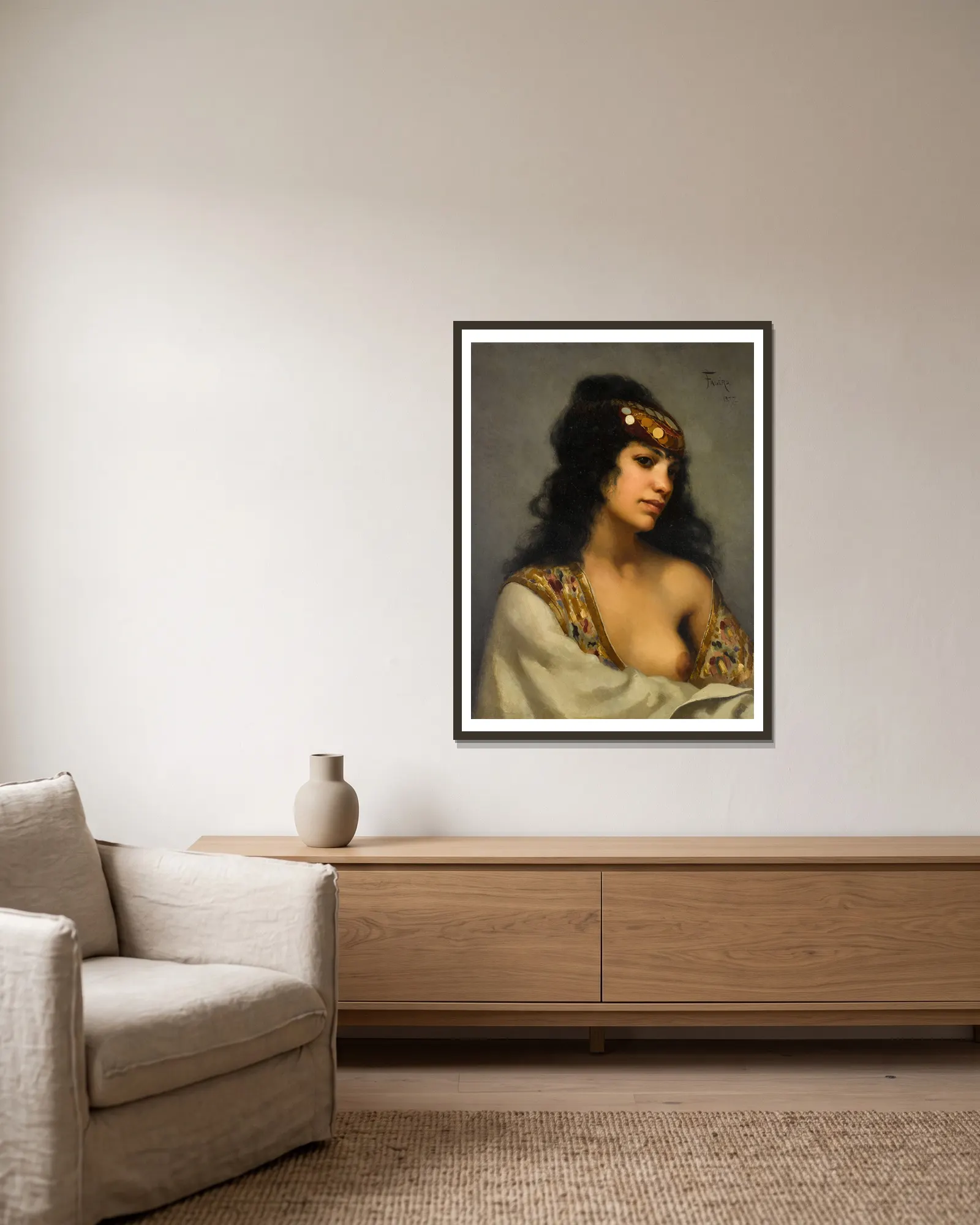 Odalisque av Luis Ricardo Falero inramad på en vägg