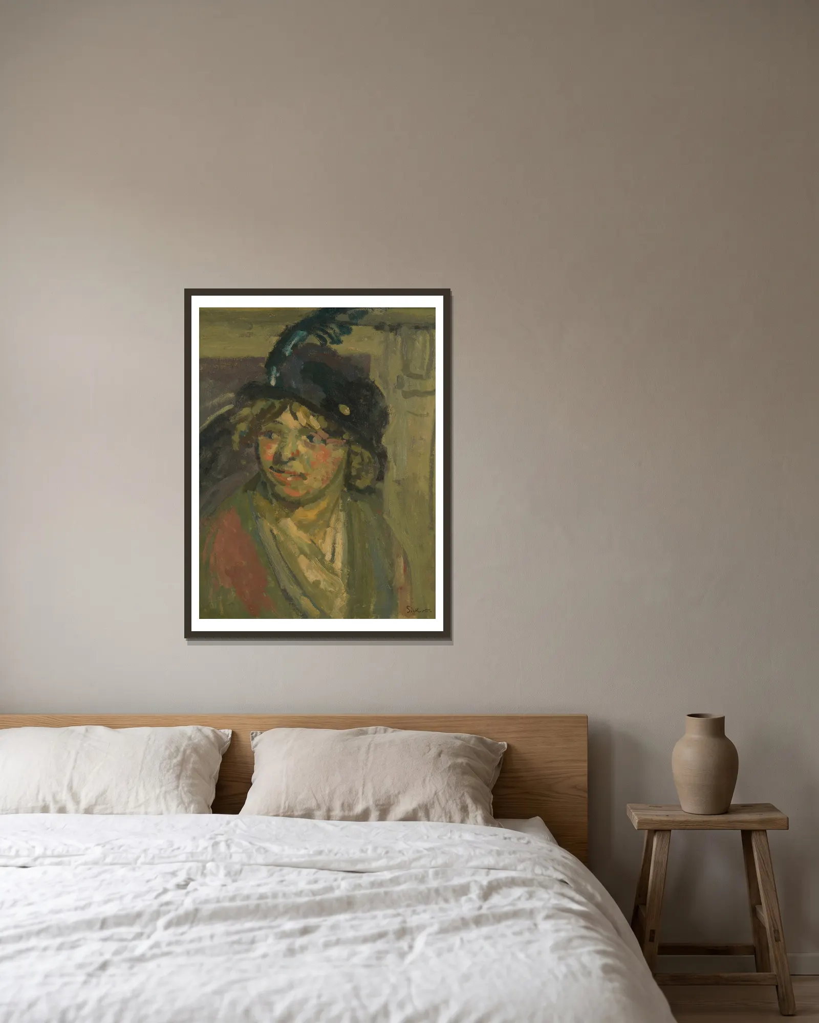 The blue hat av Walter Richard Sickert inramad på en vägg