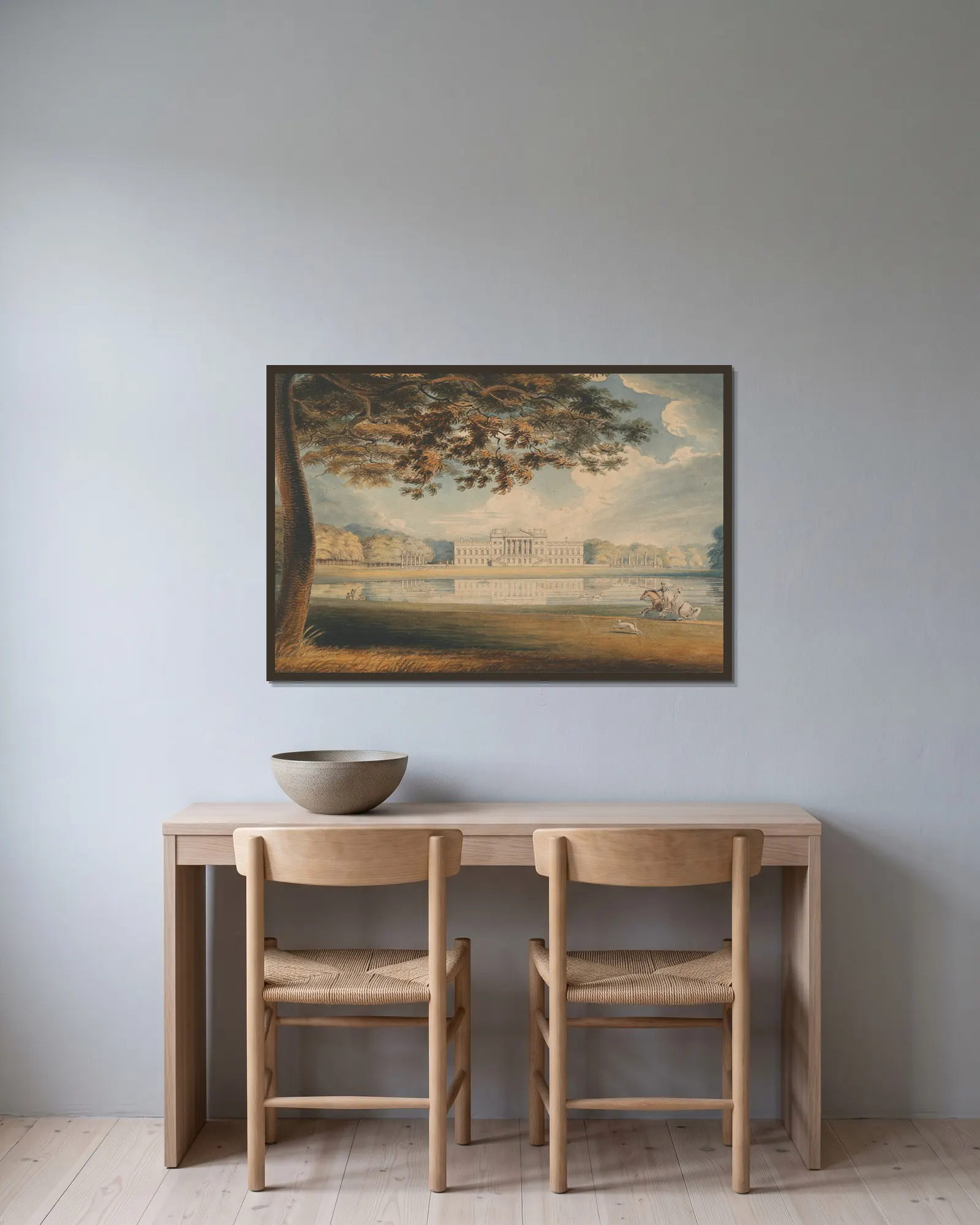 Wanstead House av Richard Westall inramad på en vägg