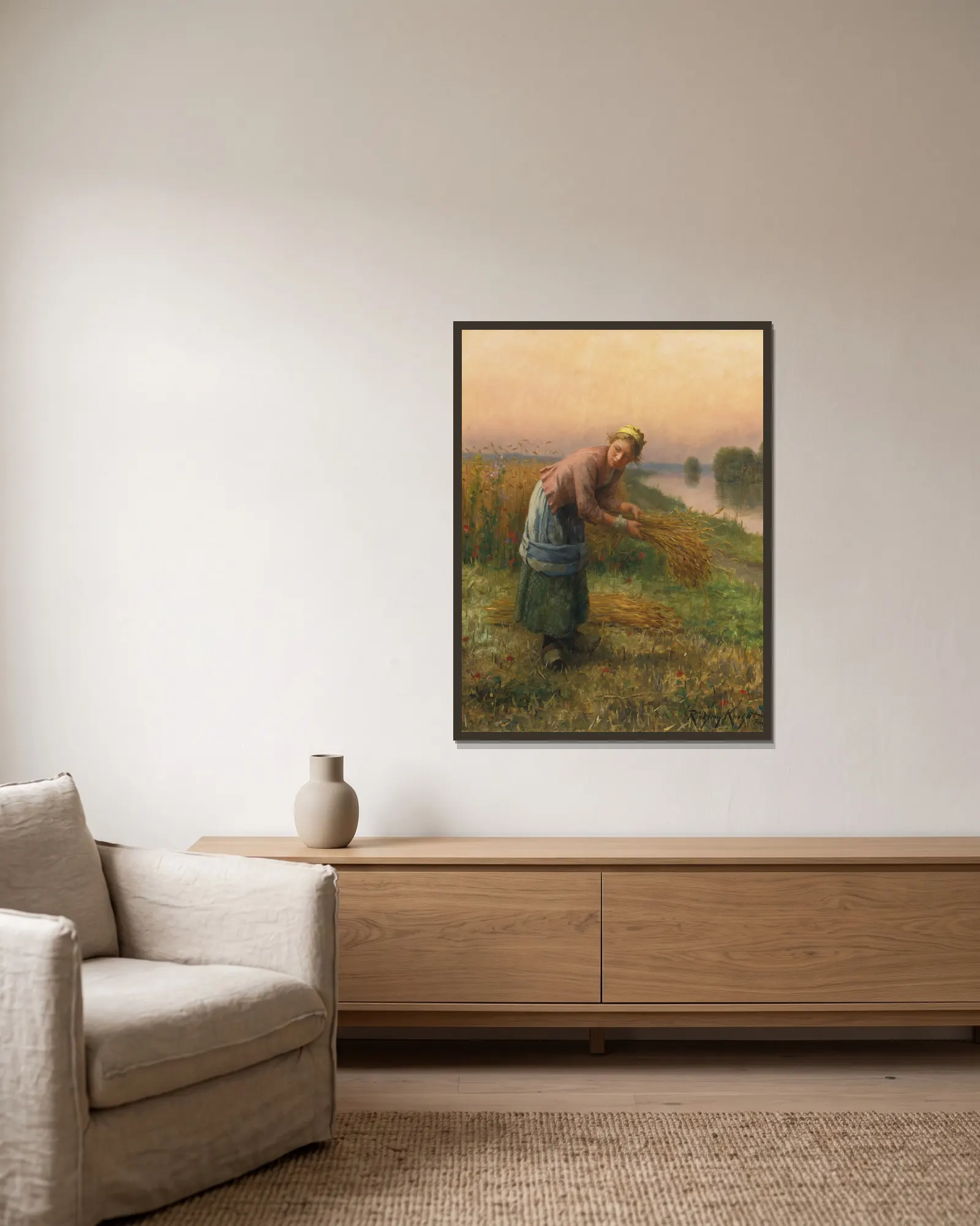 The Gleaner av Daniel Ridgway Knight inramad på en vägg
