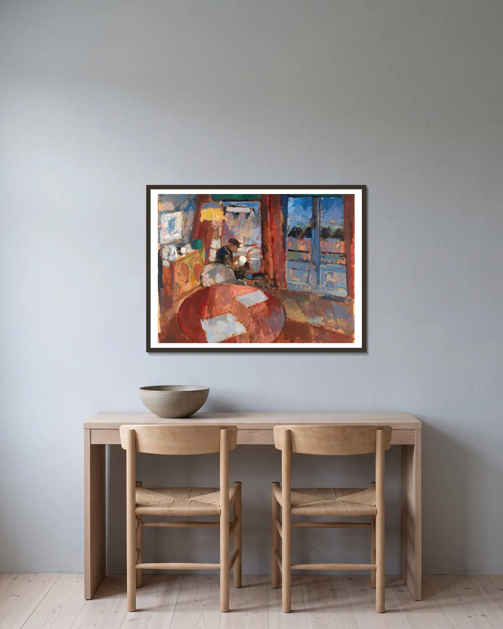 Interior with Embroiderer av Rik Wouters inramad på en vägg