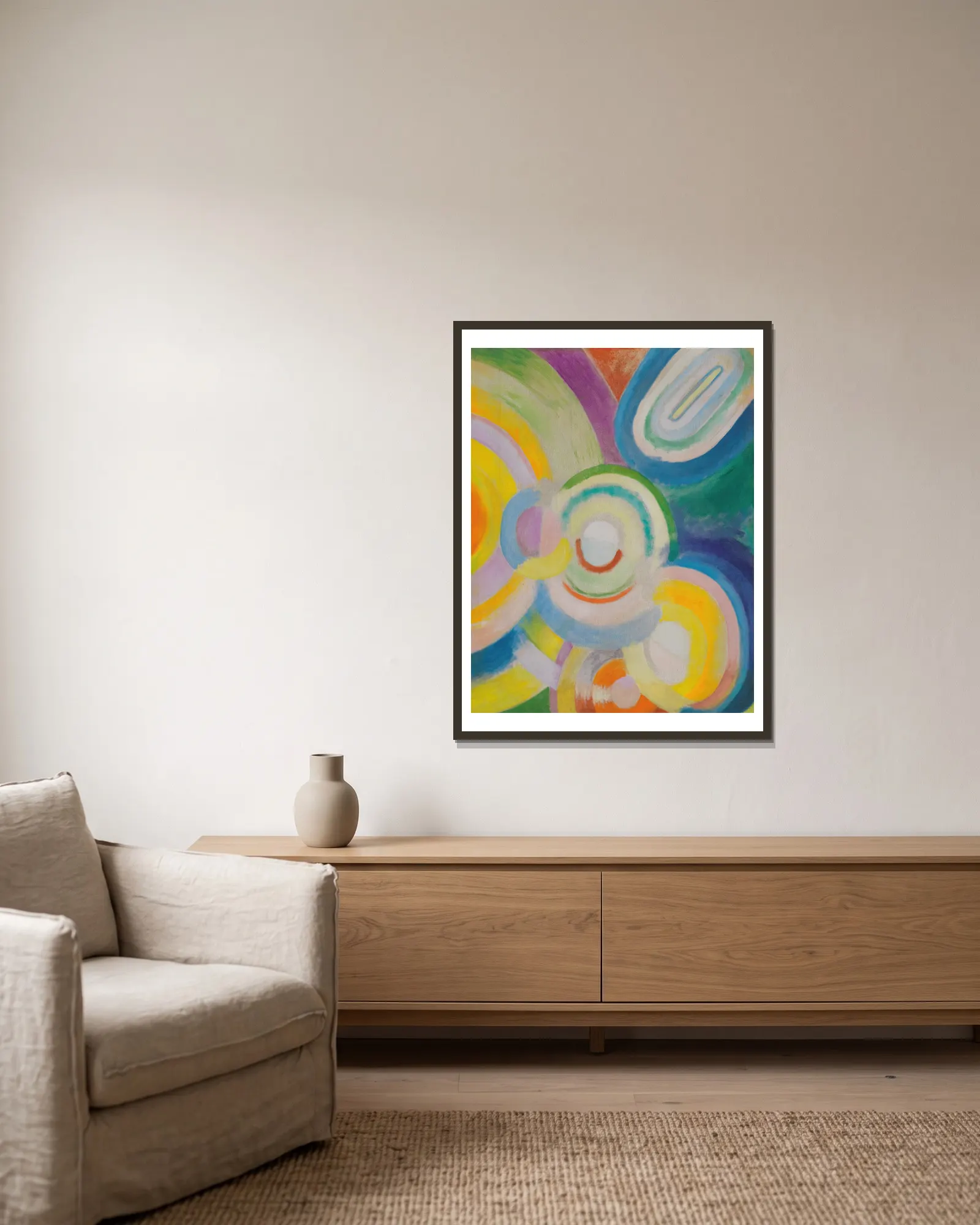 Disques Colorés av Robert Delaunay inramad på en vägg