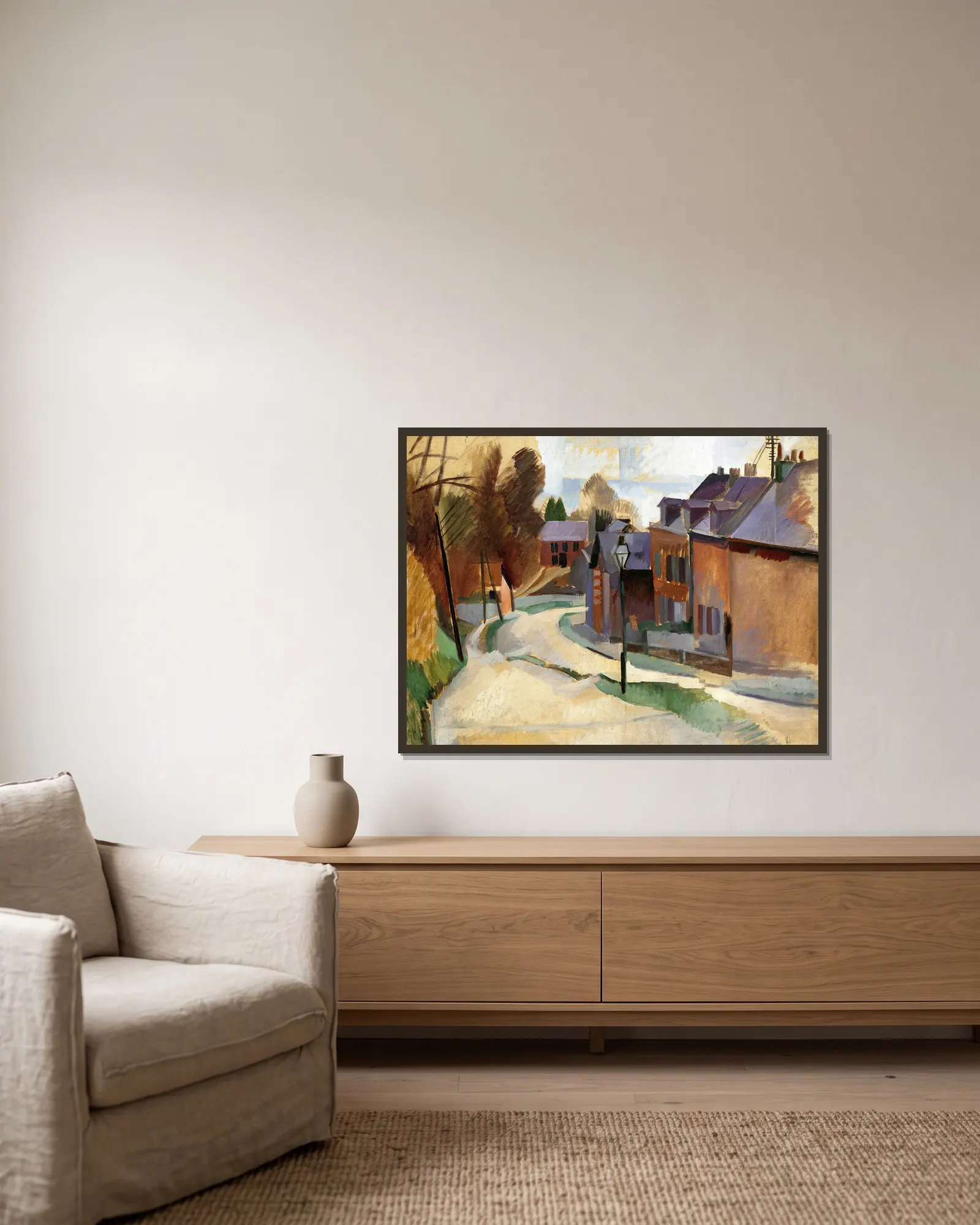 Route De Laon av Robert Delaunay inramad på en vägg
