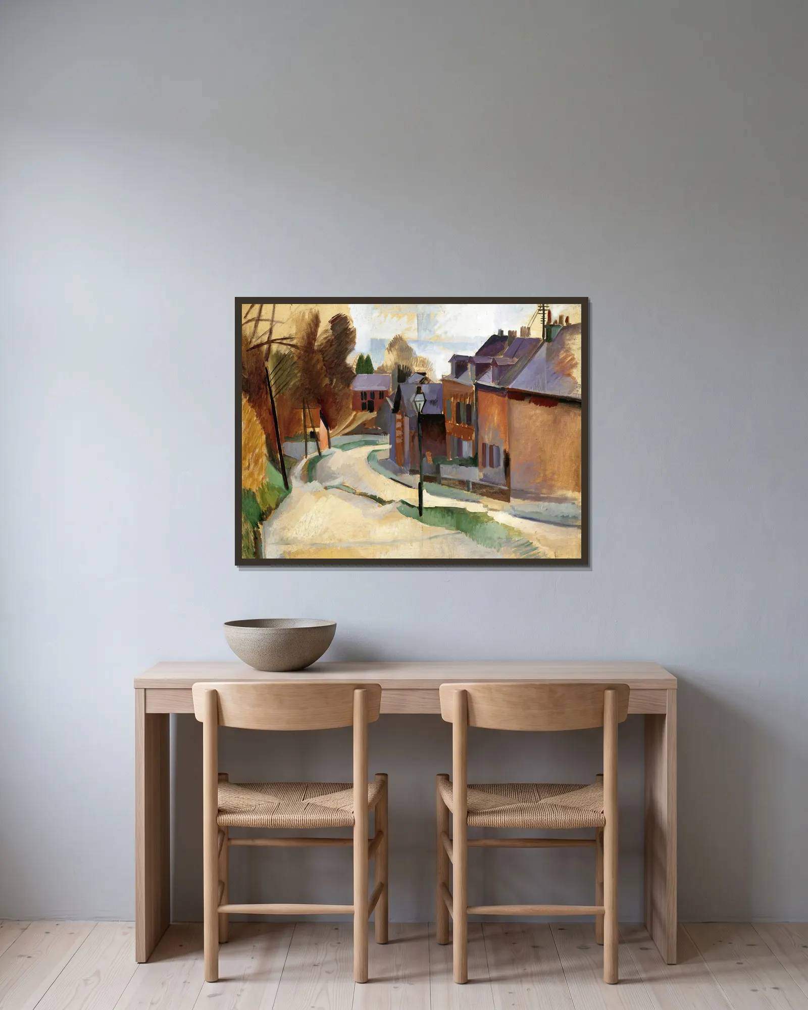 Route De Laon av Robert Delaunay inramad på en vägg