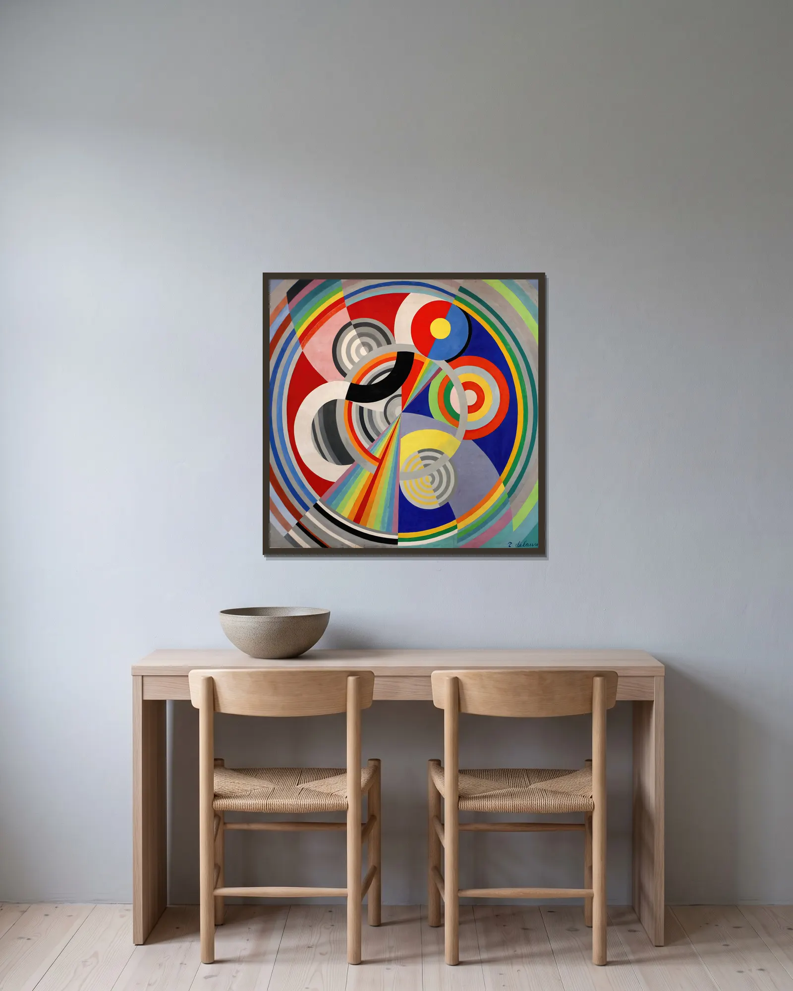 Rythme n°1 av Robert Delaunay inramad på en vägg