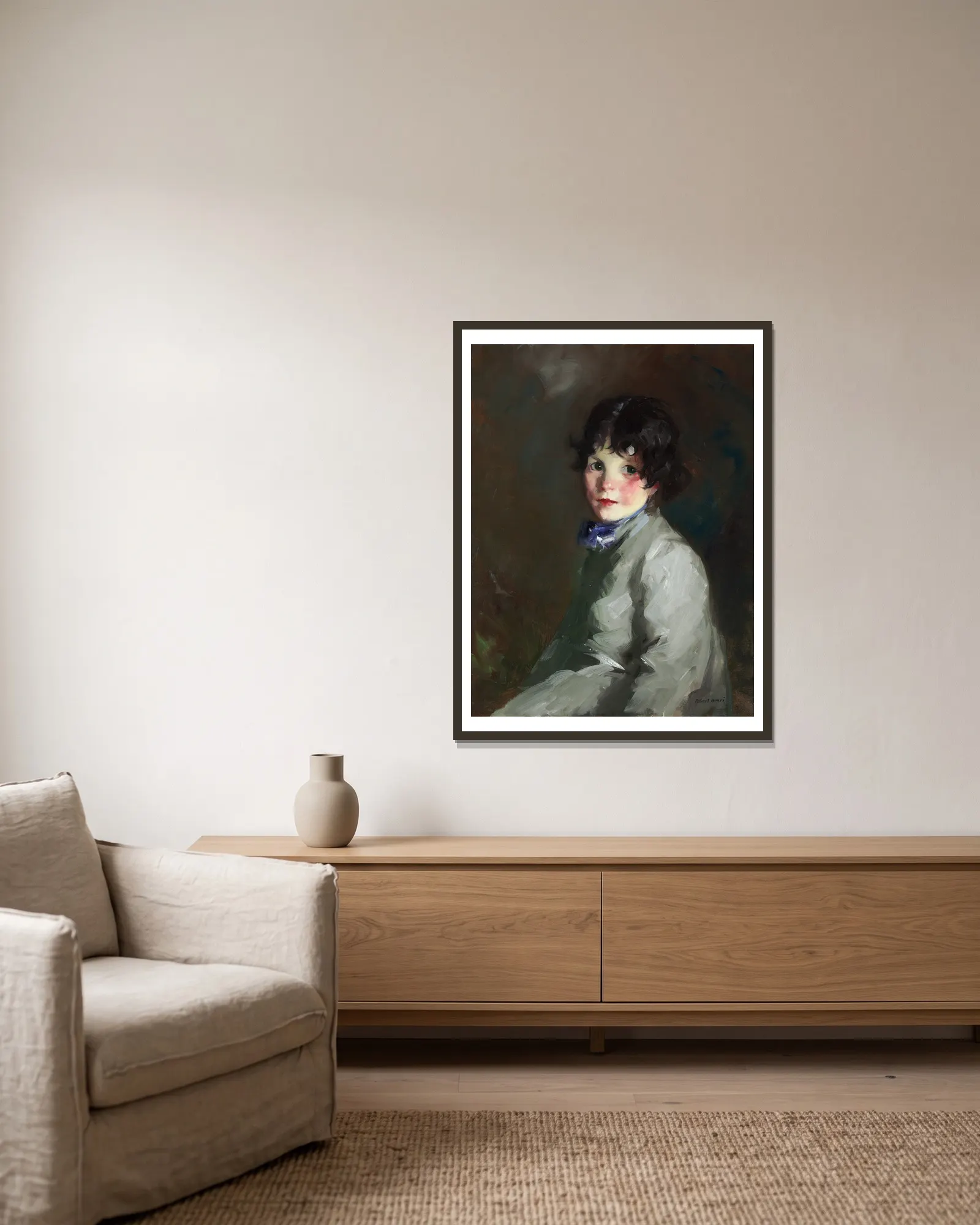Catharine av Robert Henri inramad på en vägg