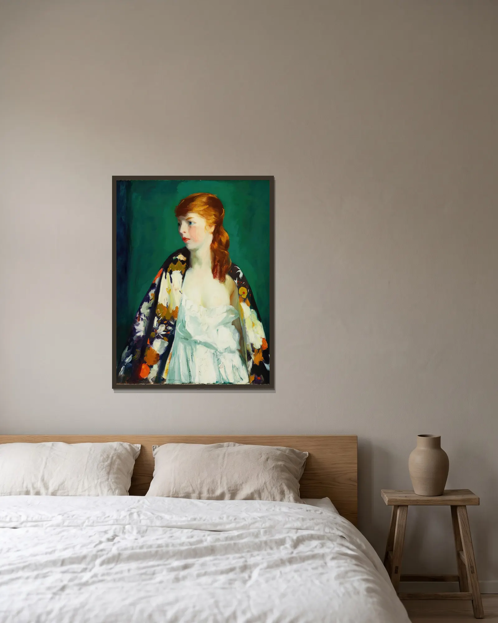 Edna av Robert Henri inramad på en vägg