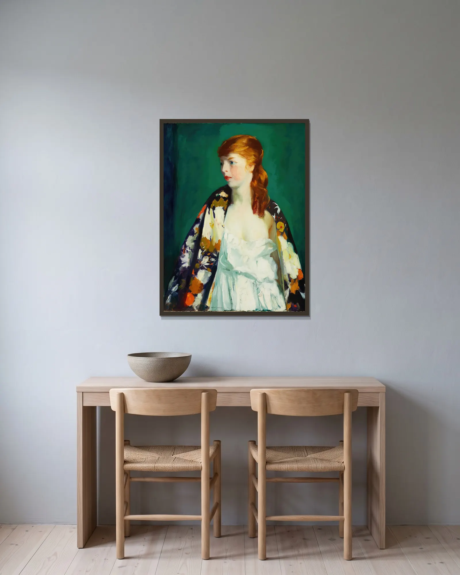 Edna av Robert Henri inramad på en vägg