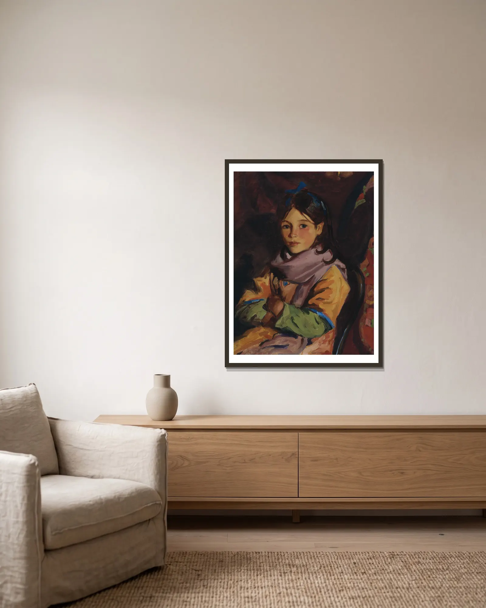 Mary Agnes av Robert Henri inramad på en vägg