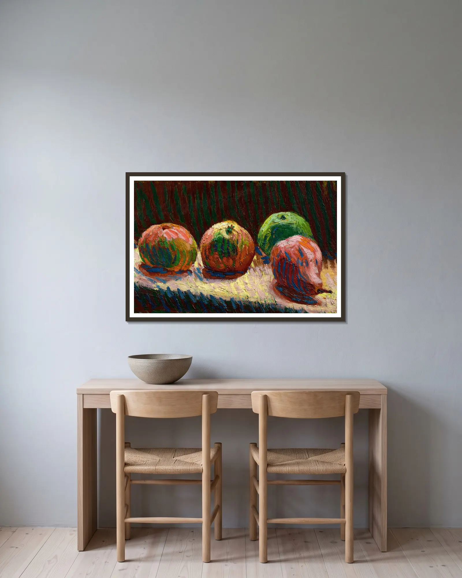 Apples and Pear av Roderic O'Conor inramad på en vägg