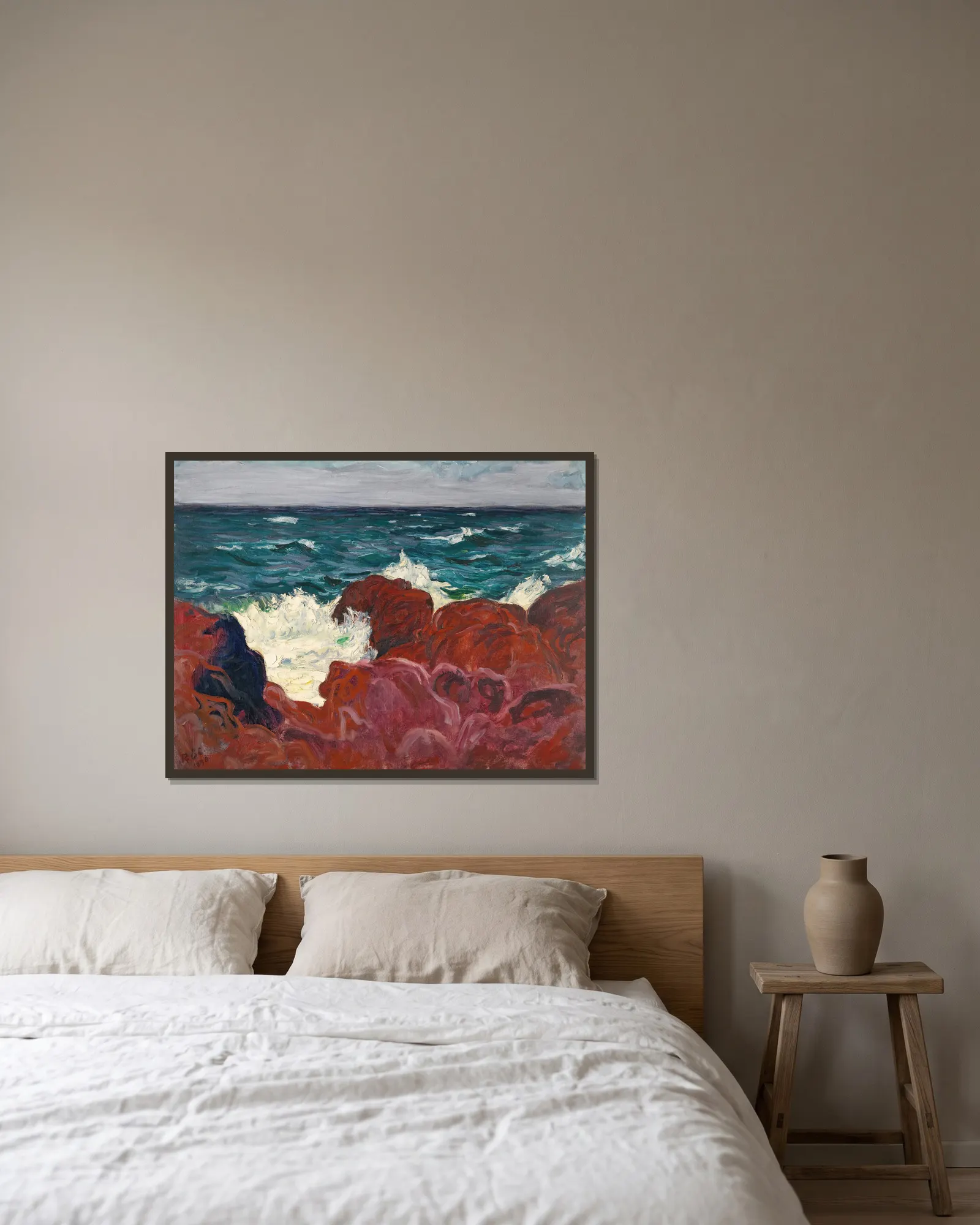 Red Rocks And Sea av Roderic O'Conor inramad på en vägg