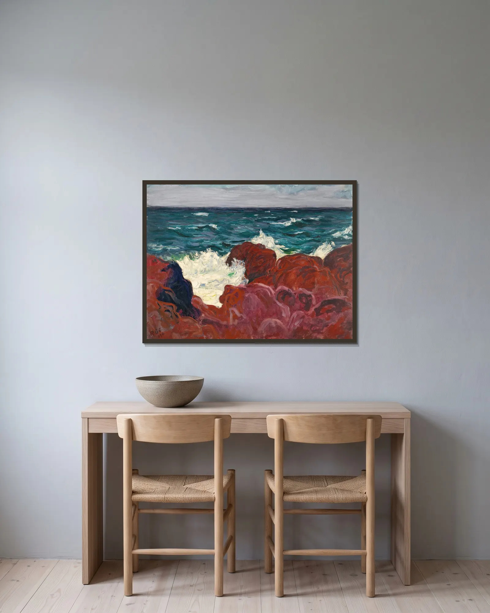 Red Rocks And Sea av Roderic O'Conor inramad på en vägg