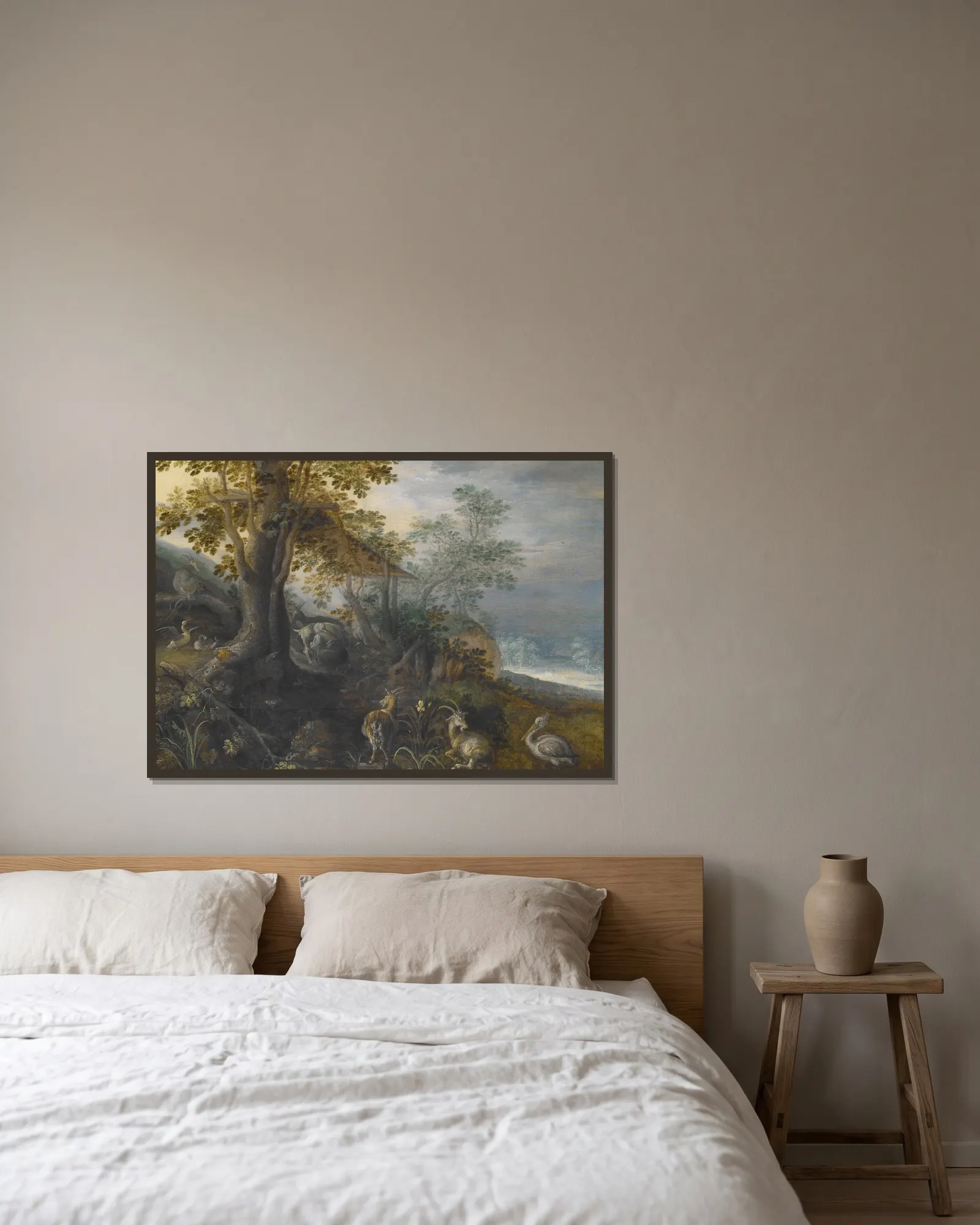 Landscape with Animals av Roelant Savery inramad på en vägg