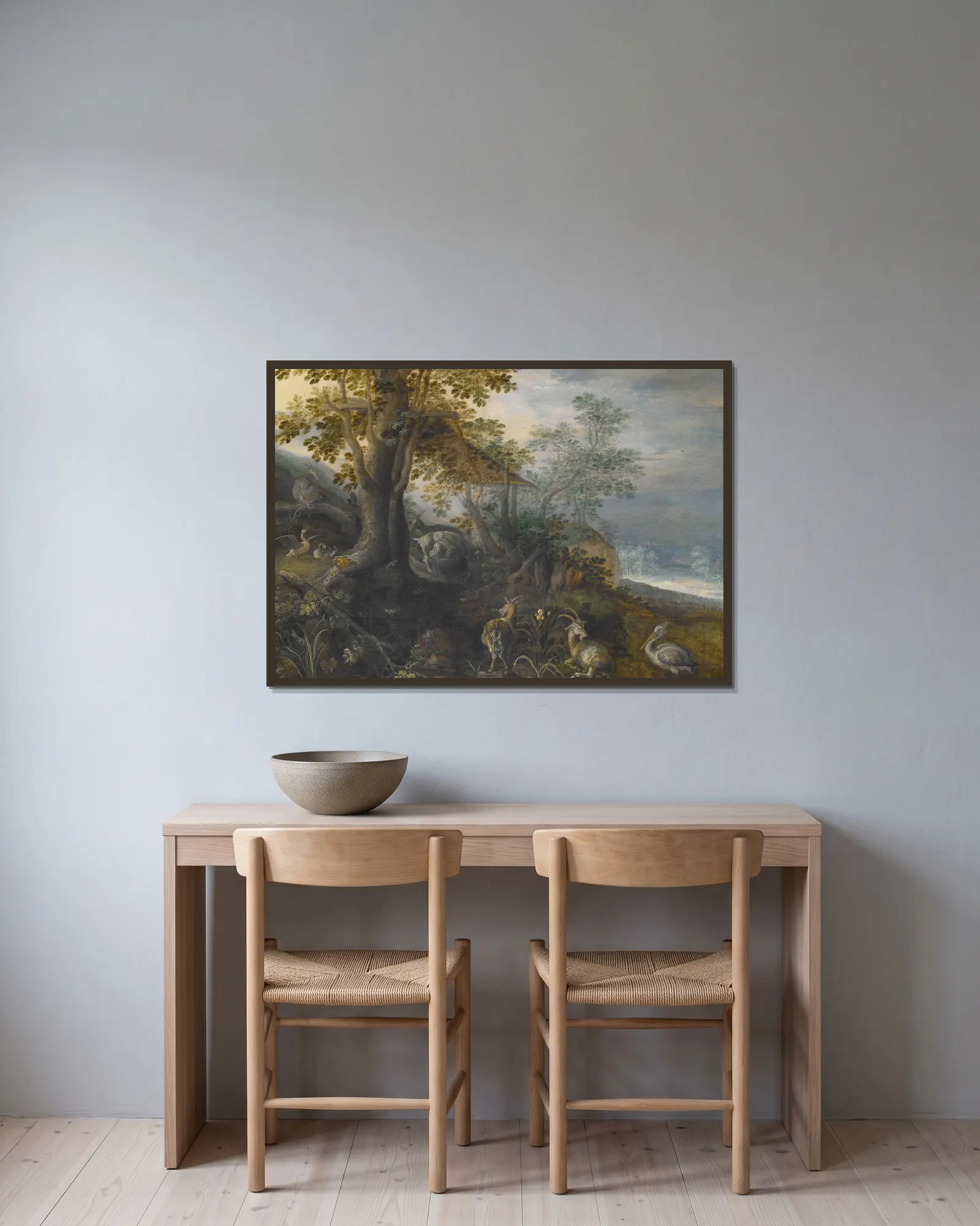 Landscape with Animals av Roelant Savery inramad på en vägg