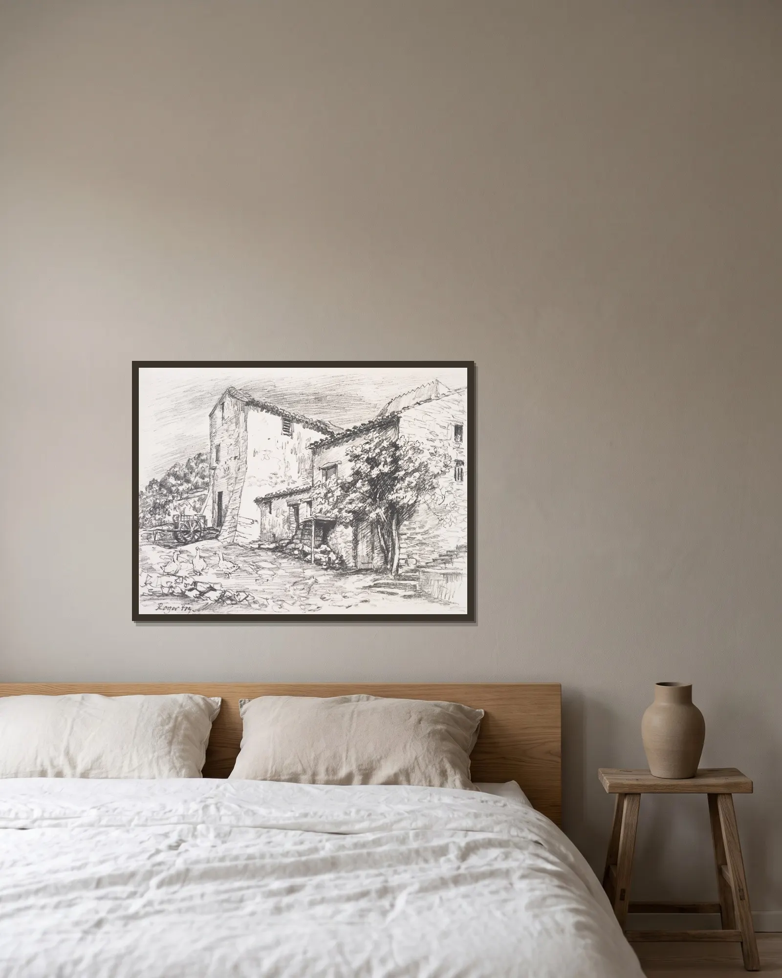 Farmhouse av Roger Fry inramad på en vägg