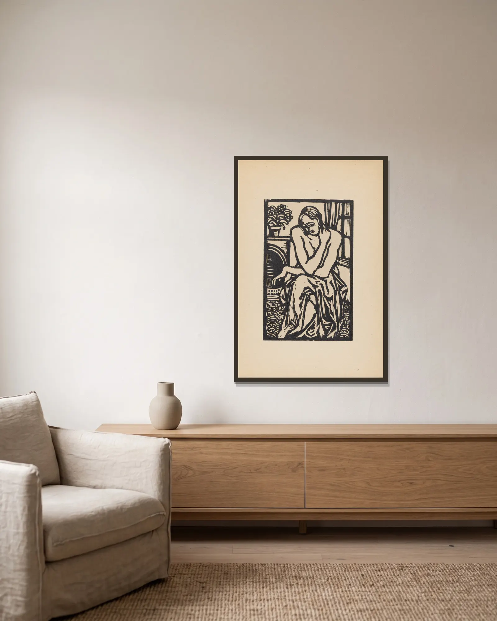 Interior av Roger Fry inramad på en vägg