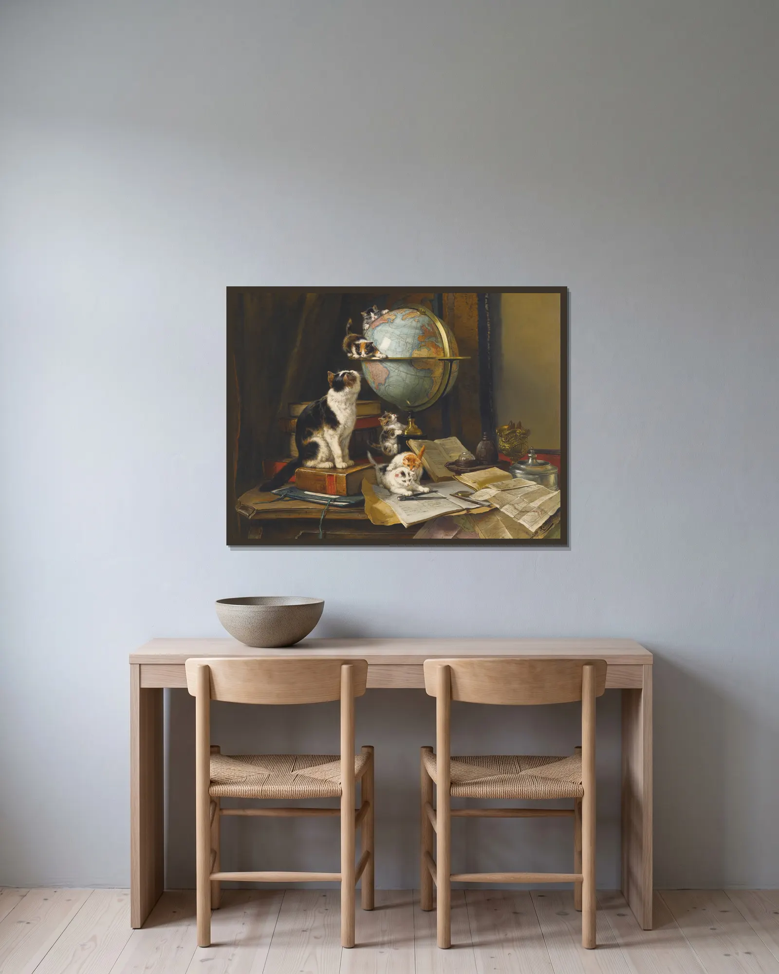 The Globetrotters av Henriëtte Ronner-Knip inramad på en vägg