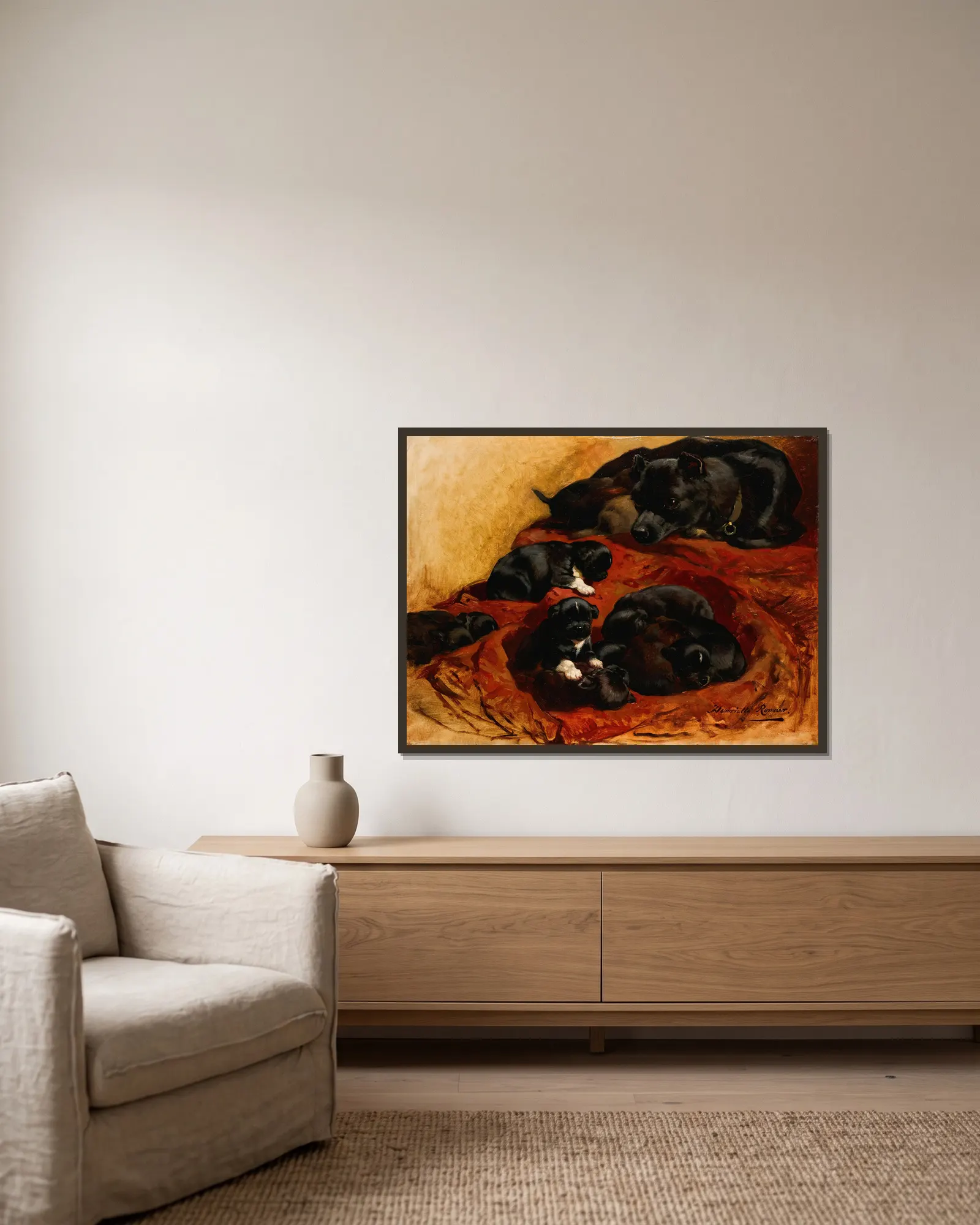 The Proud Mother av Henriëtte Ronner-Knip inramad på en vägg