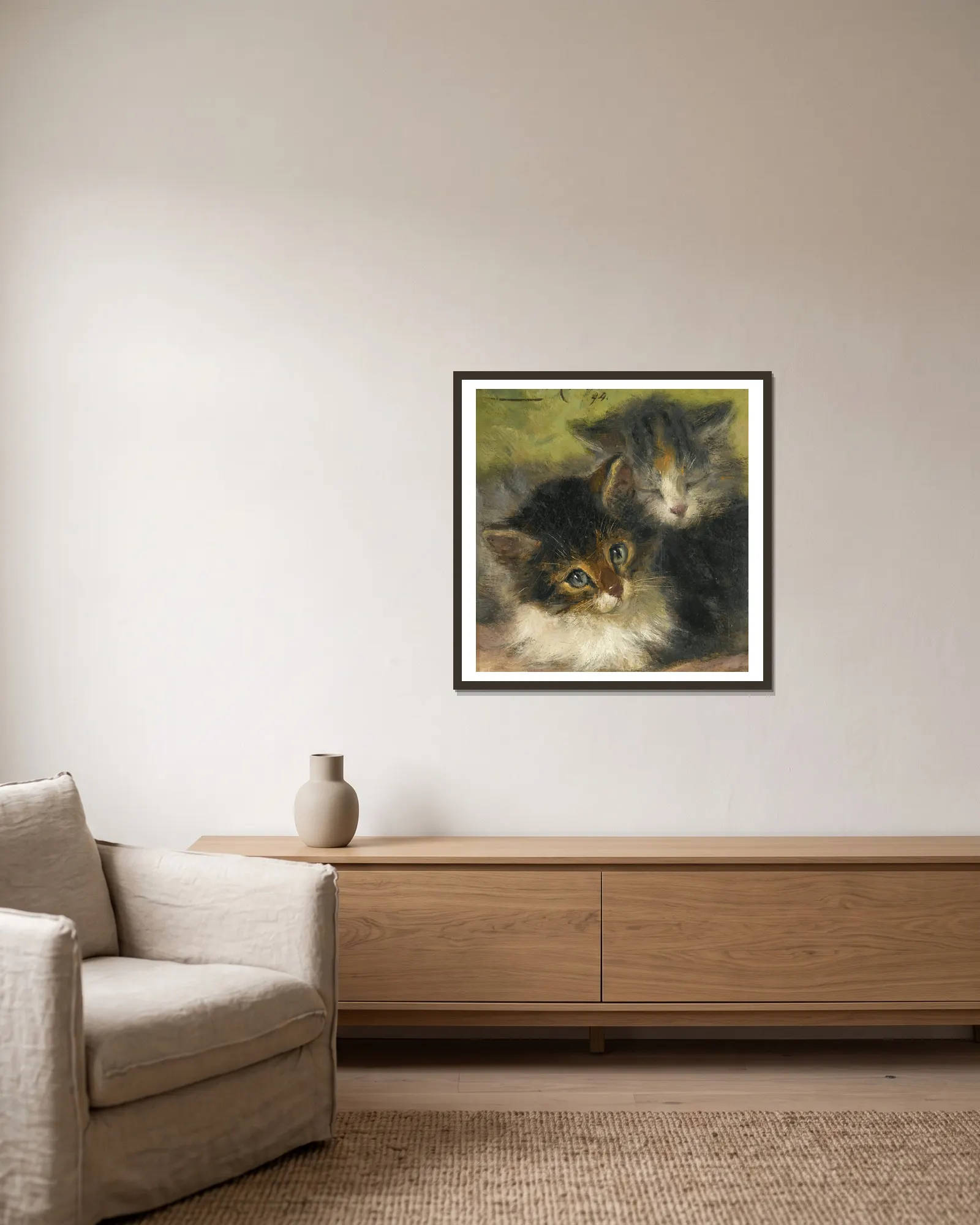 Two Kittens av Henriëtte Ronner-Knip inramad på en vägg