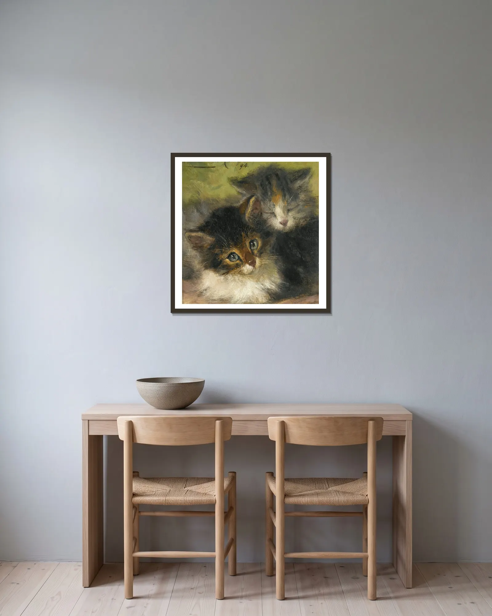 Two Kittens av Henriëtte Ronner-Knip inramad på en vägg