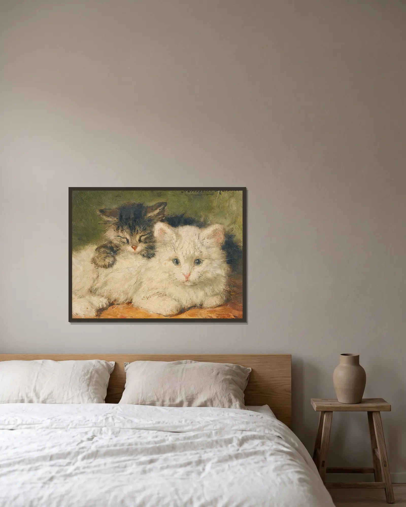 Two Kittens av Henriëtte Ronner-Knip inramad på en vägg
