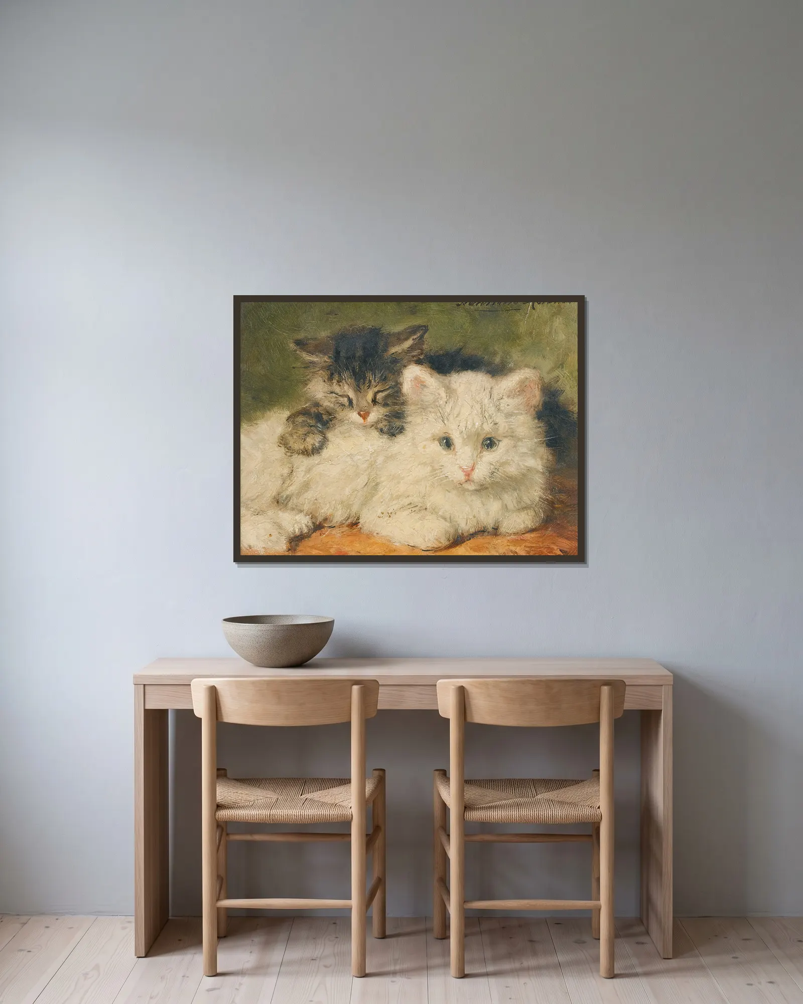 Two Kittens av Henriëtte Ronner-Knip inramad på en vägg